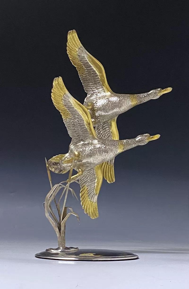 Spanish Silver Flying Ducks Sculpture c.1935 W257x18 / LA440244