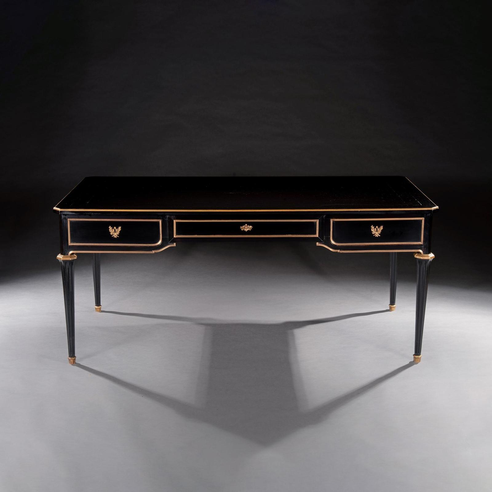 Late 19th Century French Ebonised Bureau Plat Writing Table (1 of 8) Late 19th Century French Ebonised Bureau Plat Writing Table (1 of 8)