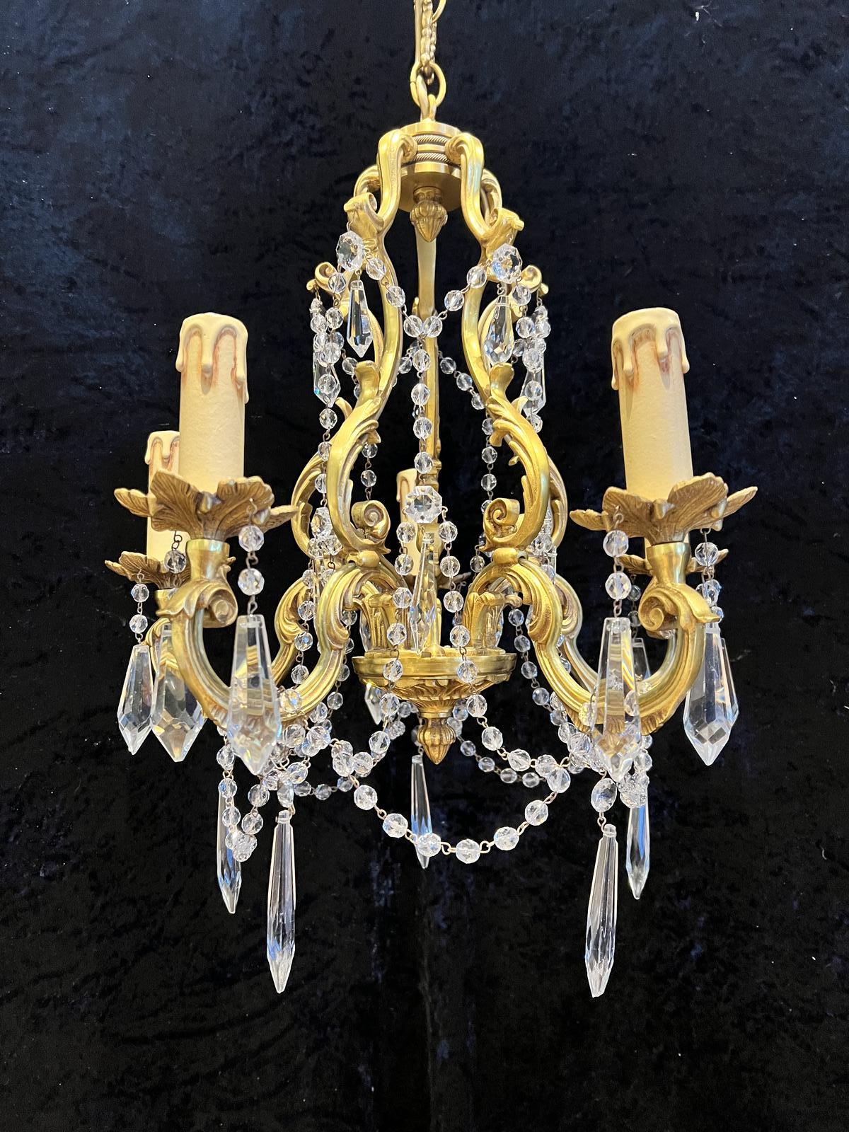 French Gilt Brass Five Light Antique Crystal Agent (1 of 20)