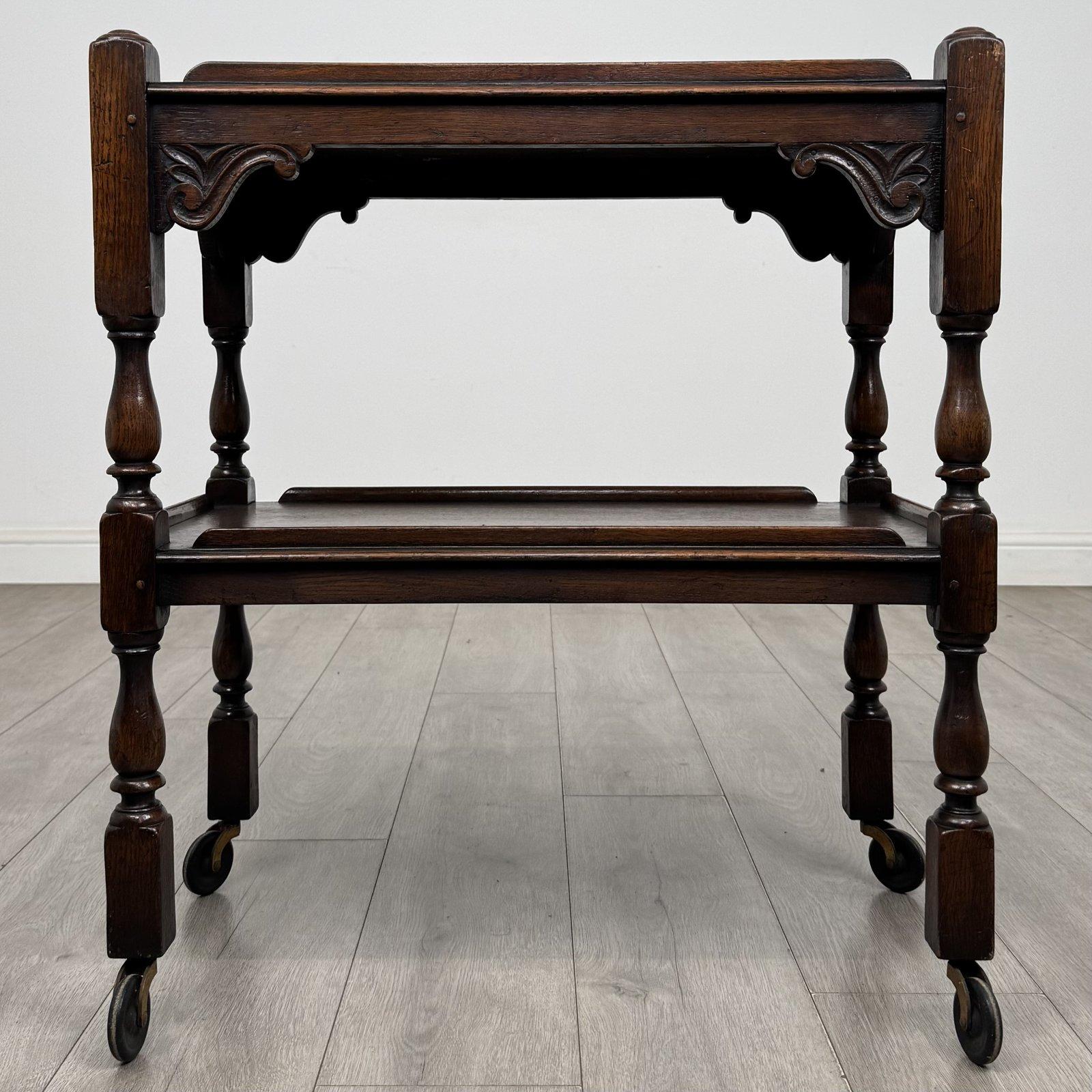 Antique Oak Two Tier Tea Trolley | Carved Jacobean Style on Castors | AF-6748 (1 of 9) Antique Oak Two Tier Tea Trolley | Carved Jacobean Style on Castors | AF-6748 (1 of 9)