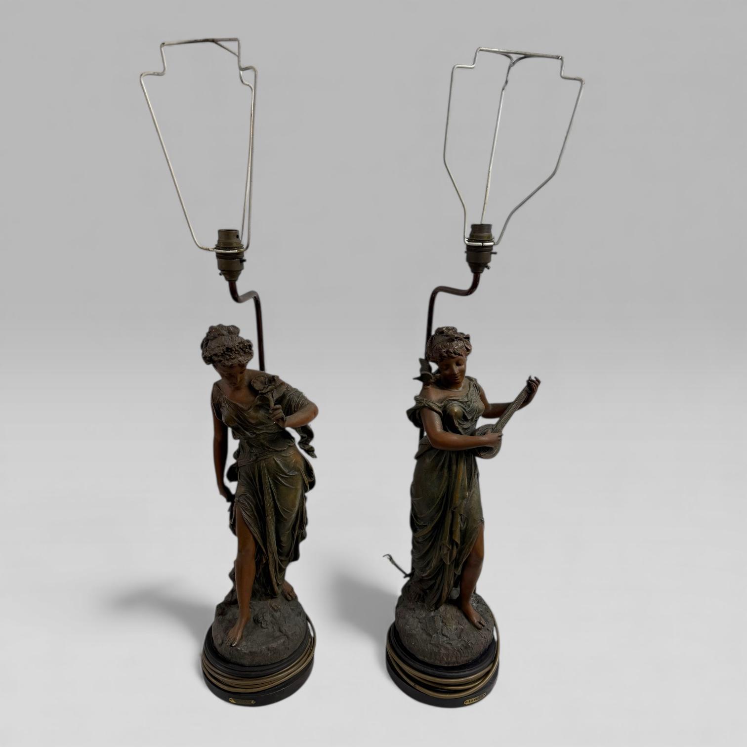 Pair of Antique Spelter Figural Lamps in the Manner of Émile Bruchon (1 of 14)