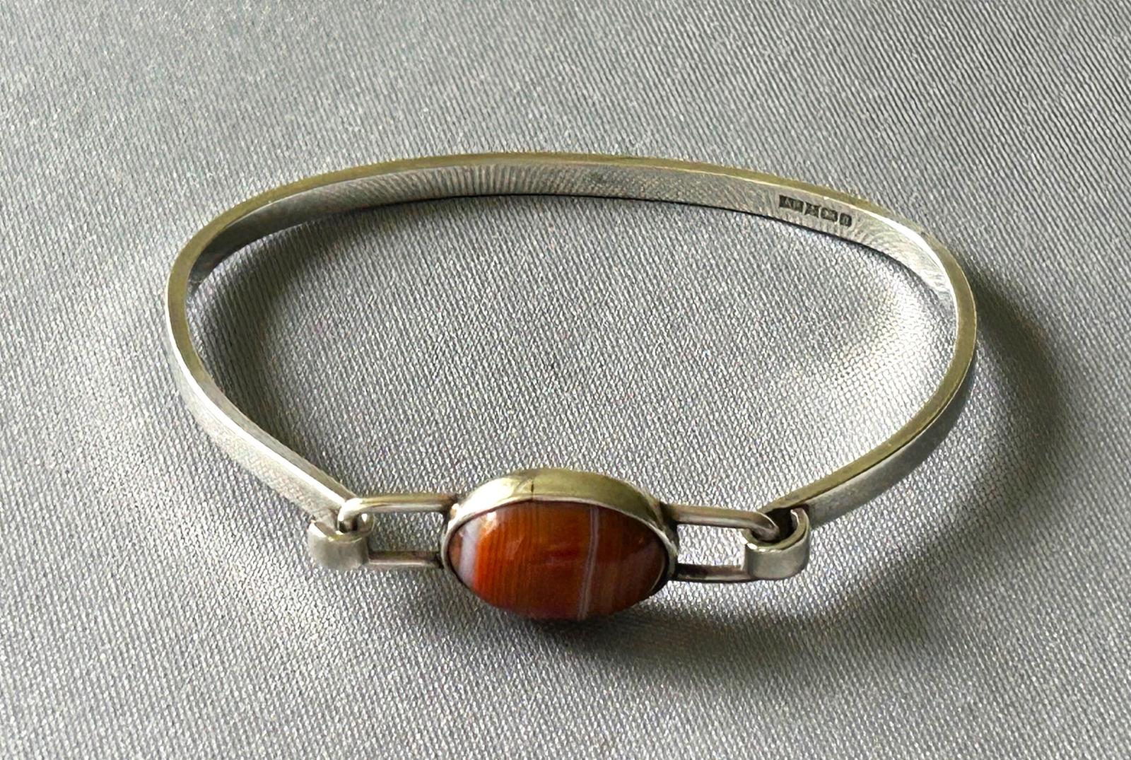 Modernist Silver & Banded Agate Bracelet (1 of 6)