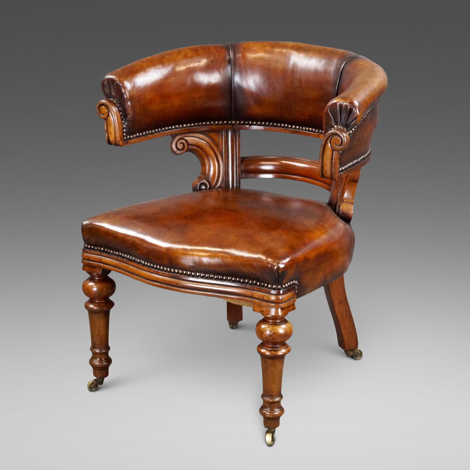 Victorian Walnut & Leather Desk Chair (1 of 4) Victorian Walnut & Leather Desk Chair (1 of 4)