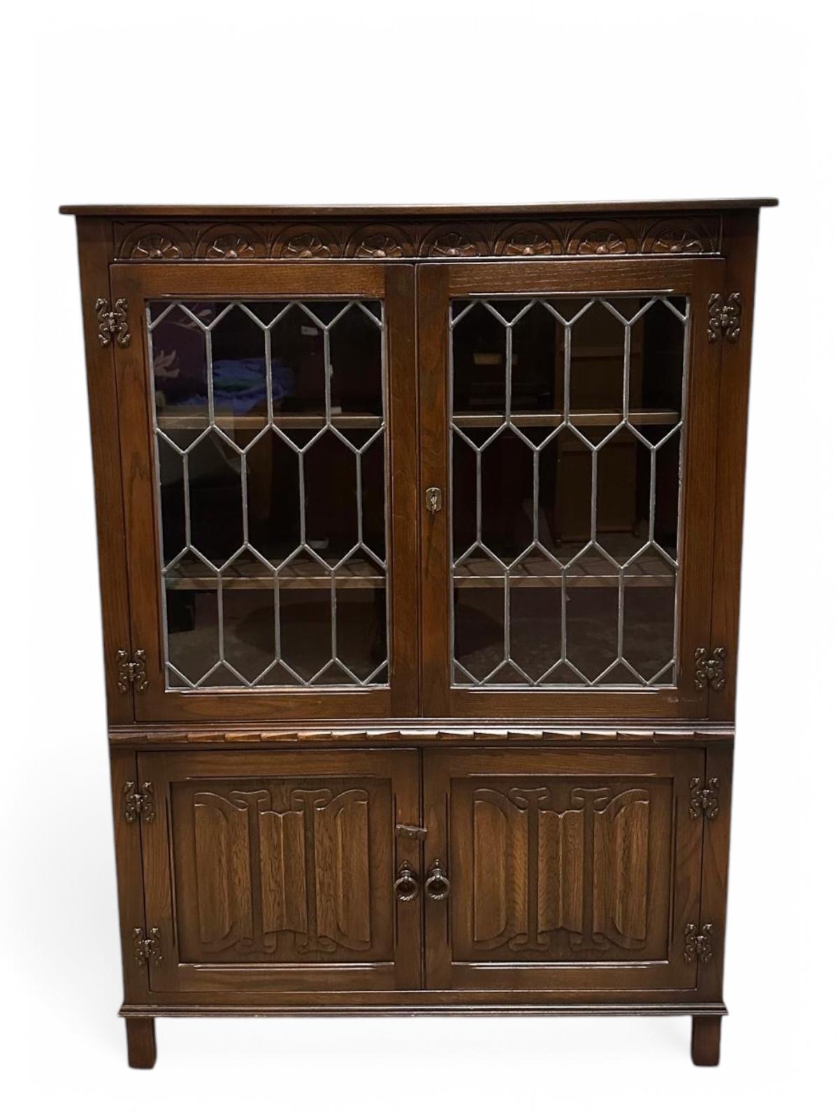 Vintage Glazed Bookcase & Cabinet by Jaycee Furniture / Dark Brown / Made in England / Dated 1970s (1 of 10)