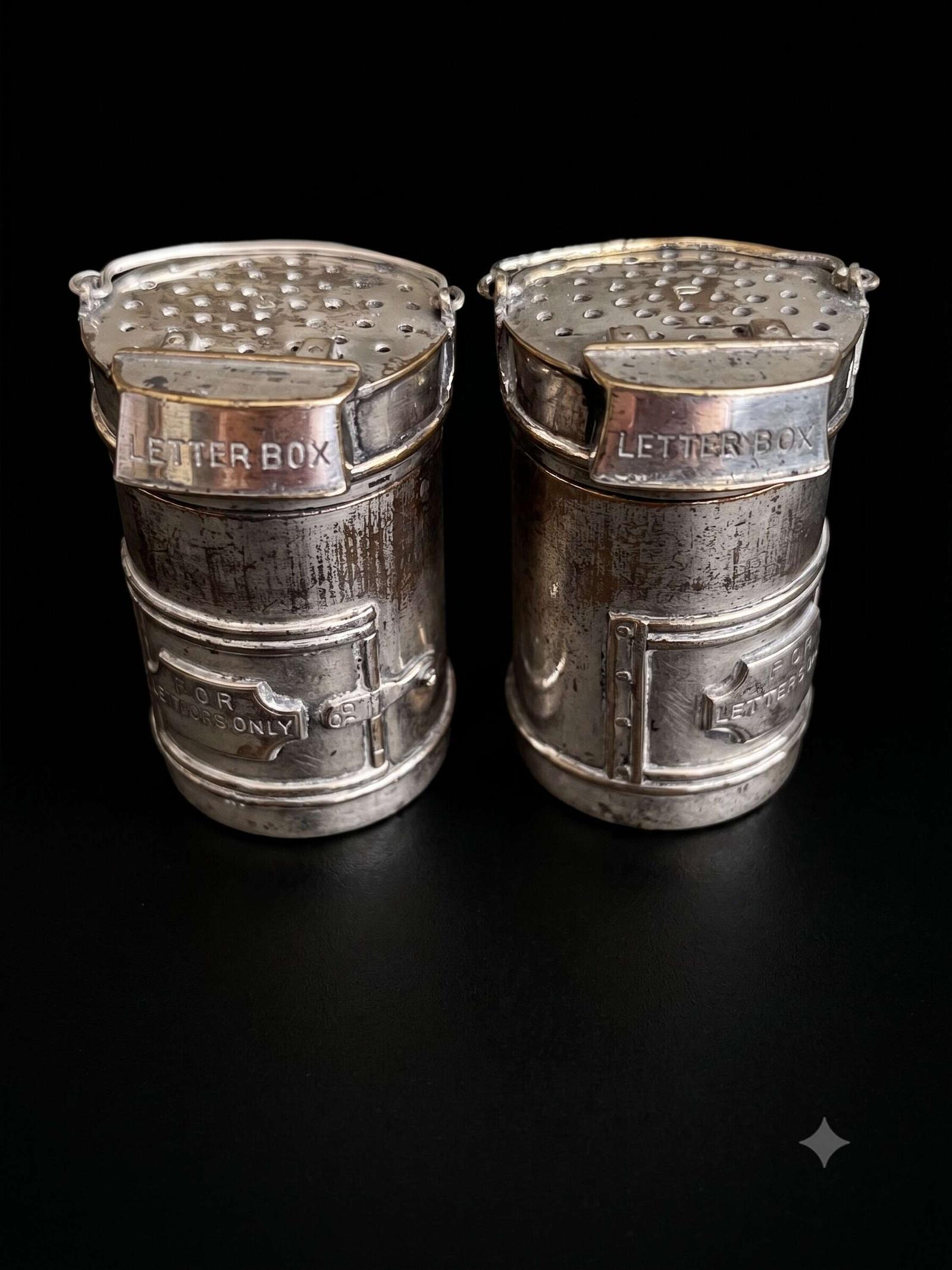 Rare Antique c.1880 Novelty Silver Plate Letterbox Pepper Shakers (1 of 4) Rare Antique c.1880 Novelty Silver Plate Letterbox Pepper Shakers (1 of 4)