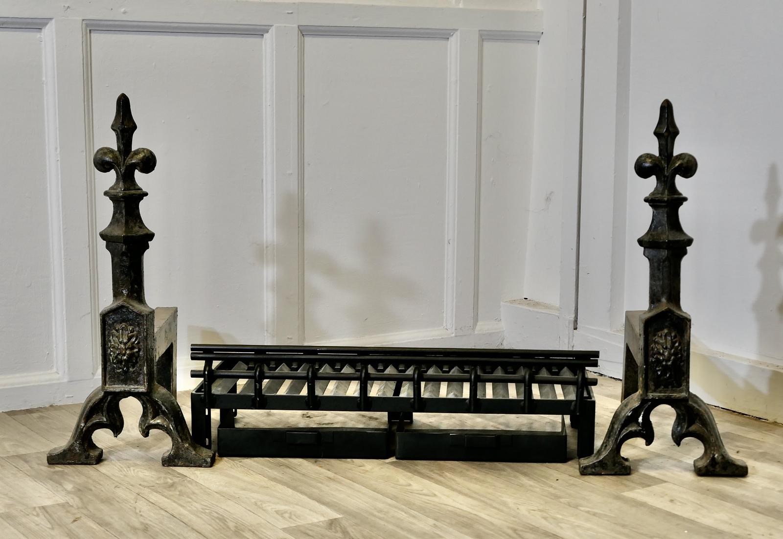 Large 19th Century Inglenook Andirons & Grate (1 of 8)