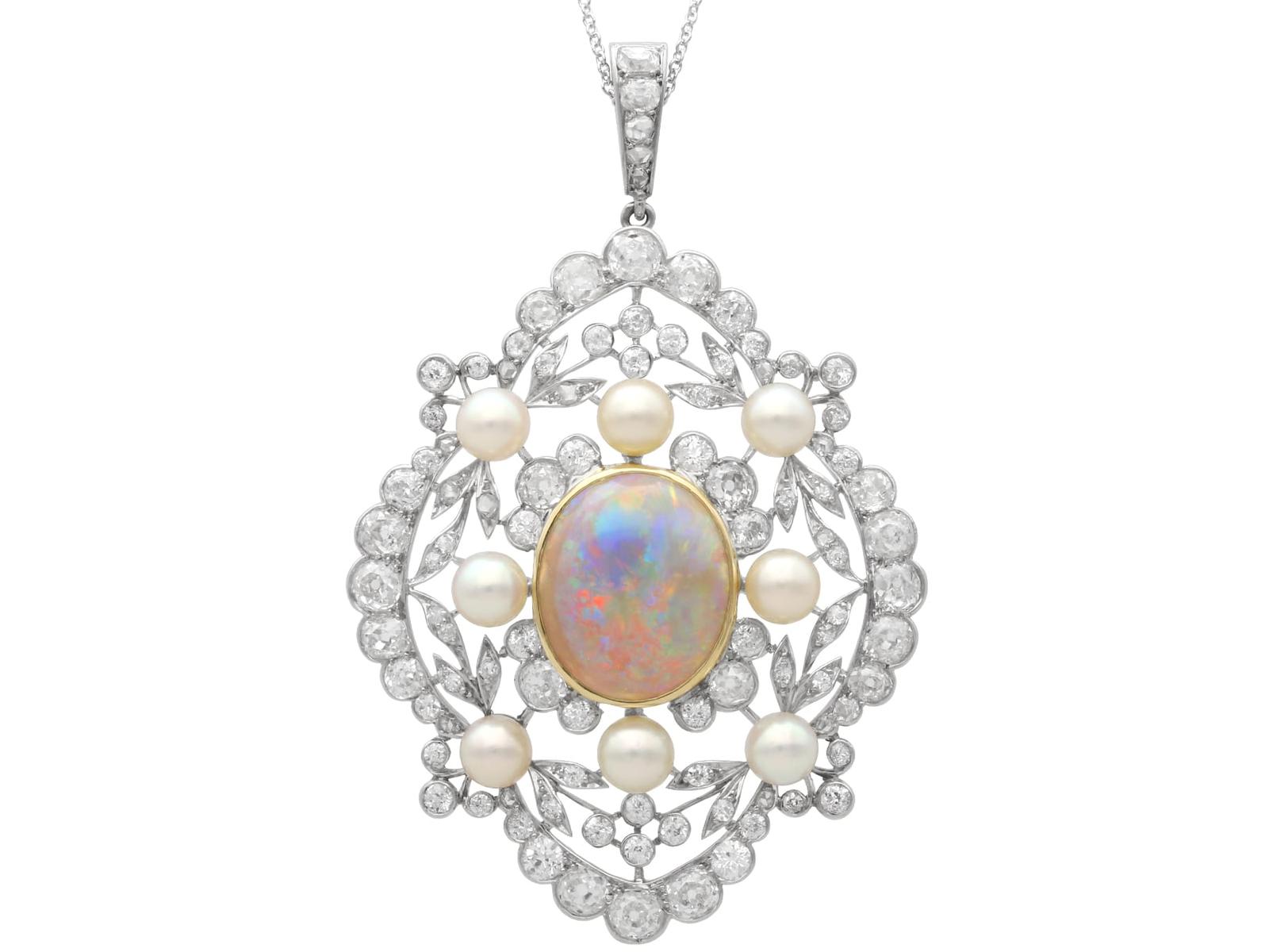 5.50ct Opal, Natural Saltwater Pearl & 8.31ct Diamond, Platinum Pendant c.1935 (1 of 16)