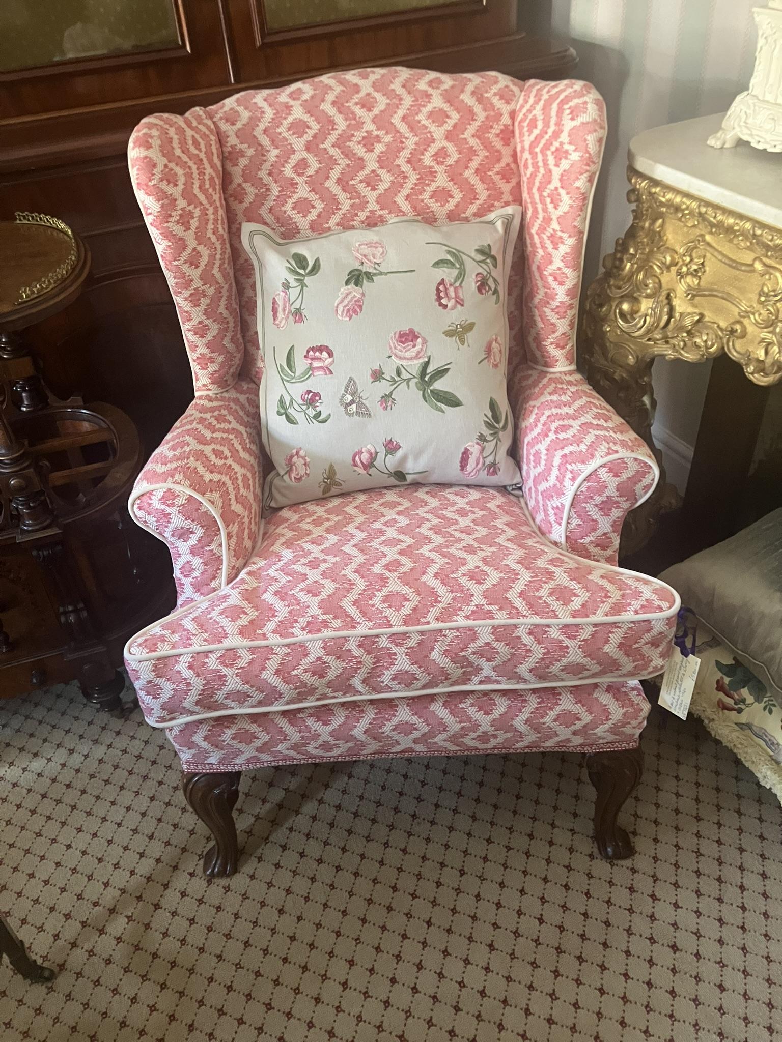 Pair of Walnut Framed Wingback Armchairs (1 of 3)