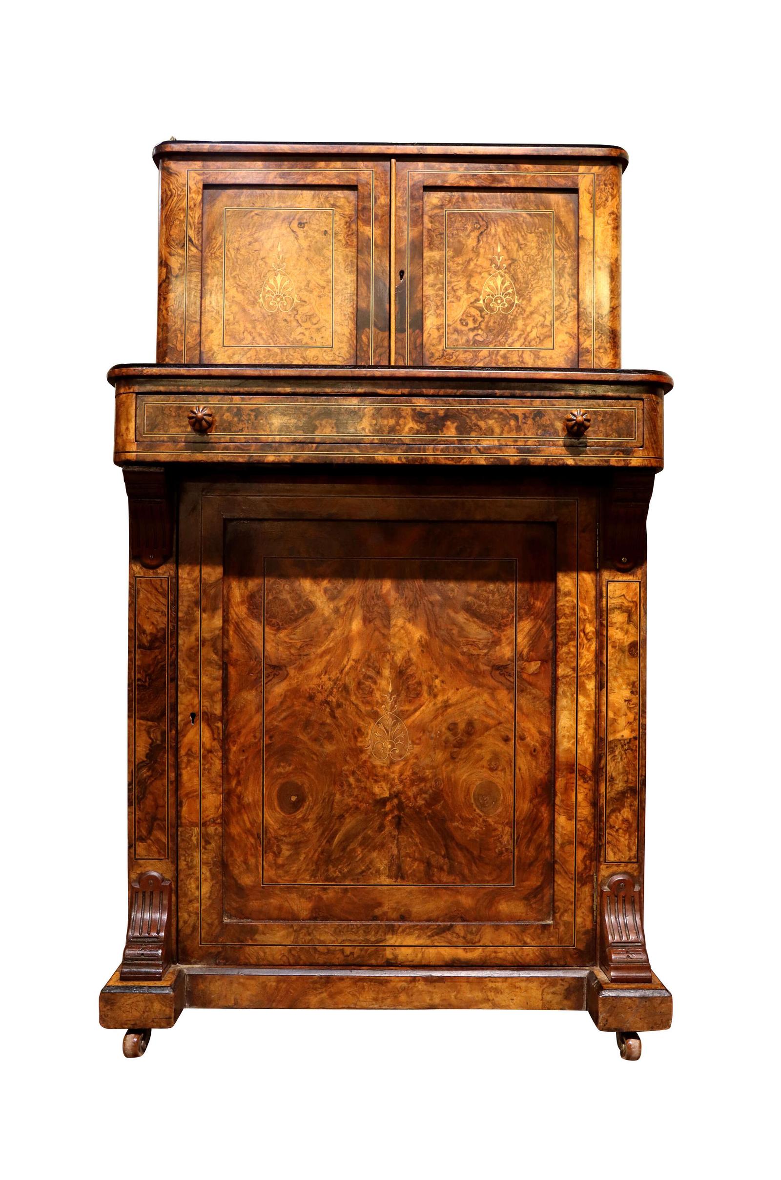 Victorian Burr Walnut Bureau de Dame with Brass Inlay c.1870 (1 of 7) Victorian Burr Walnut Bureau de Dame with Brass Inlay c.1870 (1 of 7)