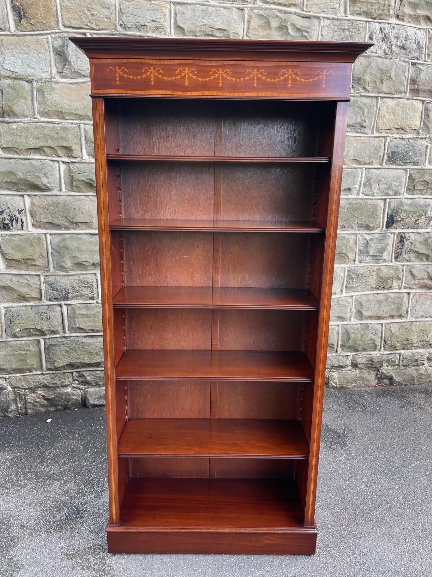 Quality Tall Inlaid Mahogany Open Bookcase (1 of 11)