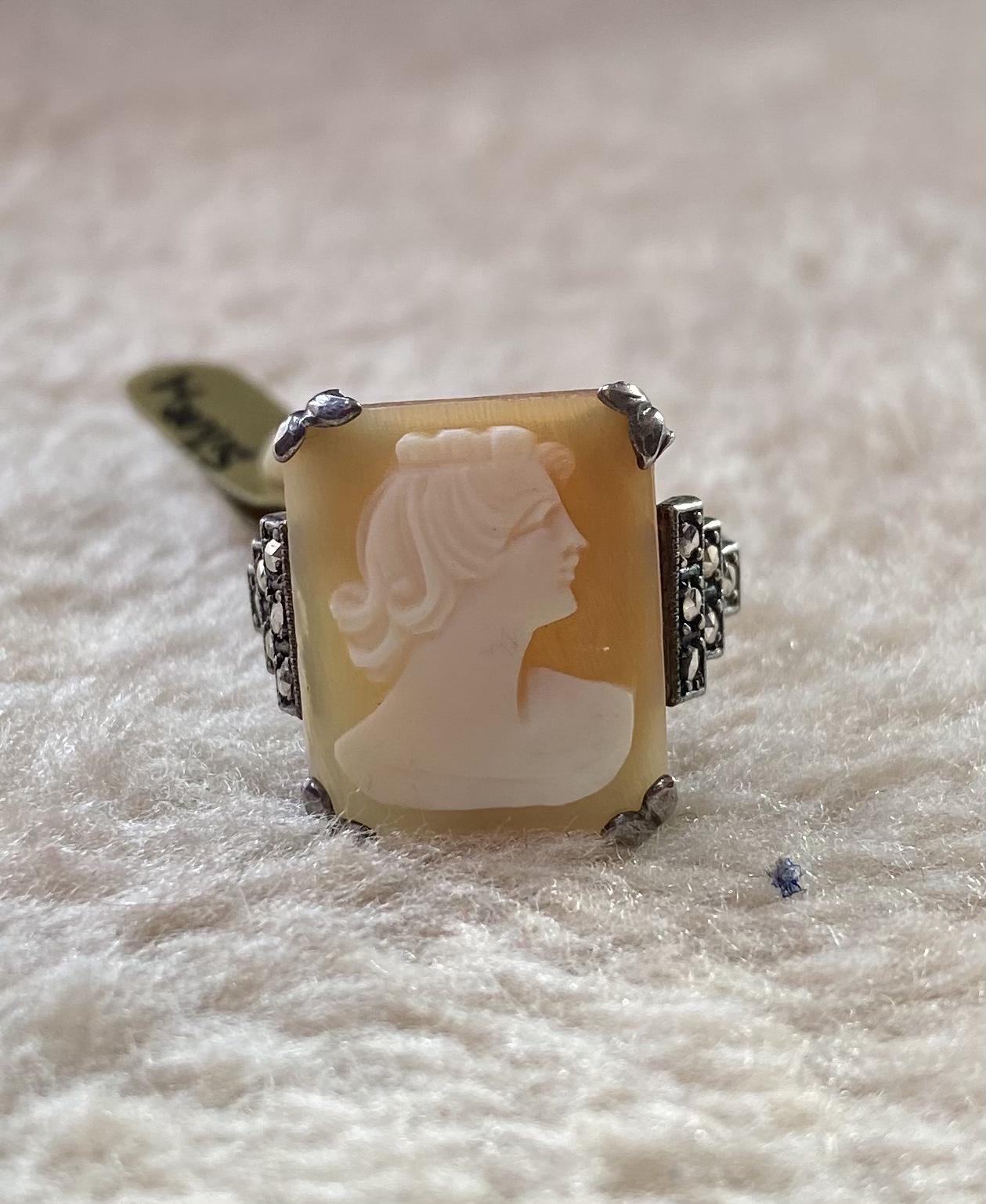 Silver Cameo & Marcasite Ring (1 of 3)