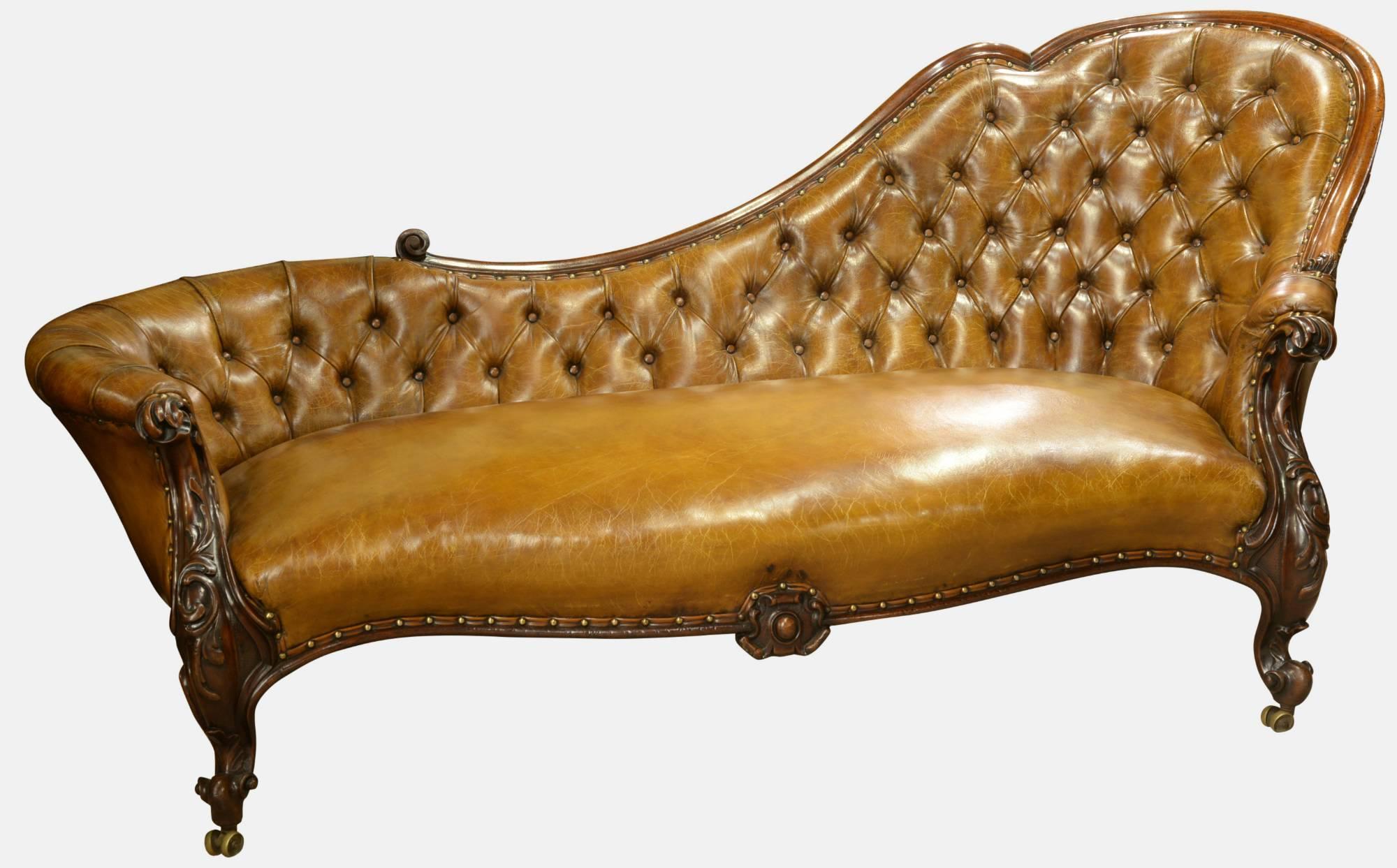 Deep Buttoned Chestnut Leather Chaise Longue (1 of 5) Deep Buttoned Chestnut Leather Chaise Longue (1 of 5)