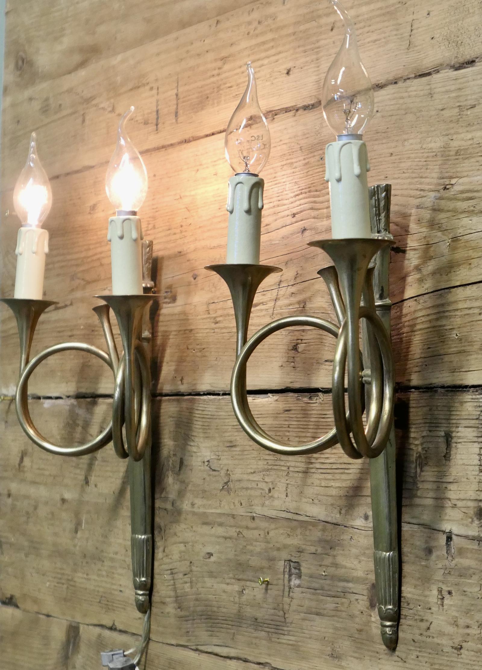 French Art Deco Twin Wall Lights, Hunting Design (1 of 5)