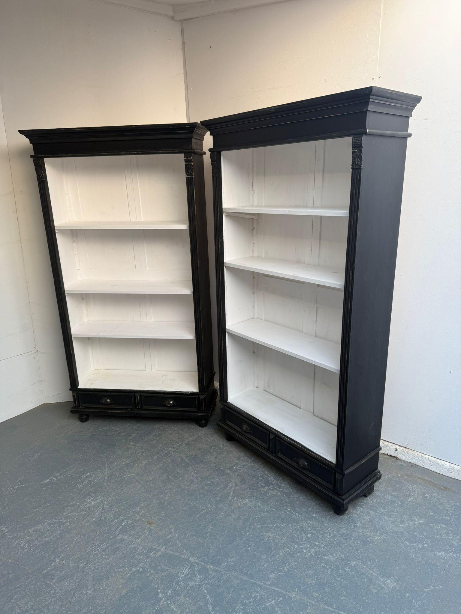 A Pair of Painted Black & White Antique Pine Adjustable Bookshelves to Wax/paint (1 of 9)