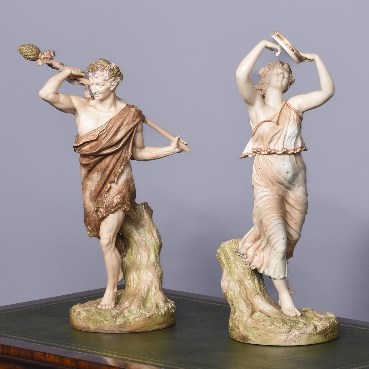 Rare Pair of Very Large Royal Worcester Figures Mounted on Circular Rustic Bases (1 of 10)