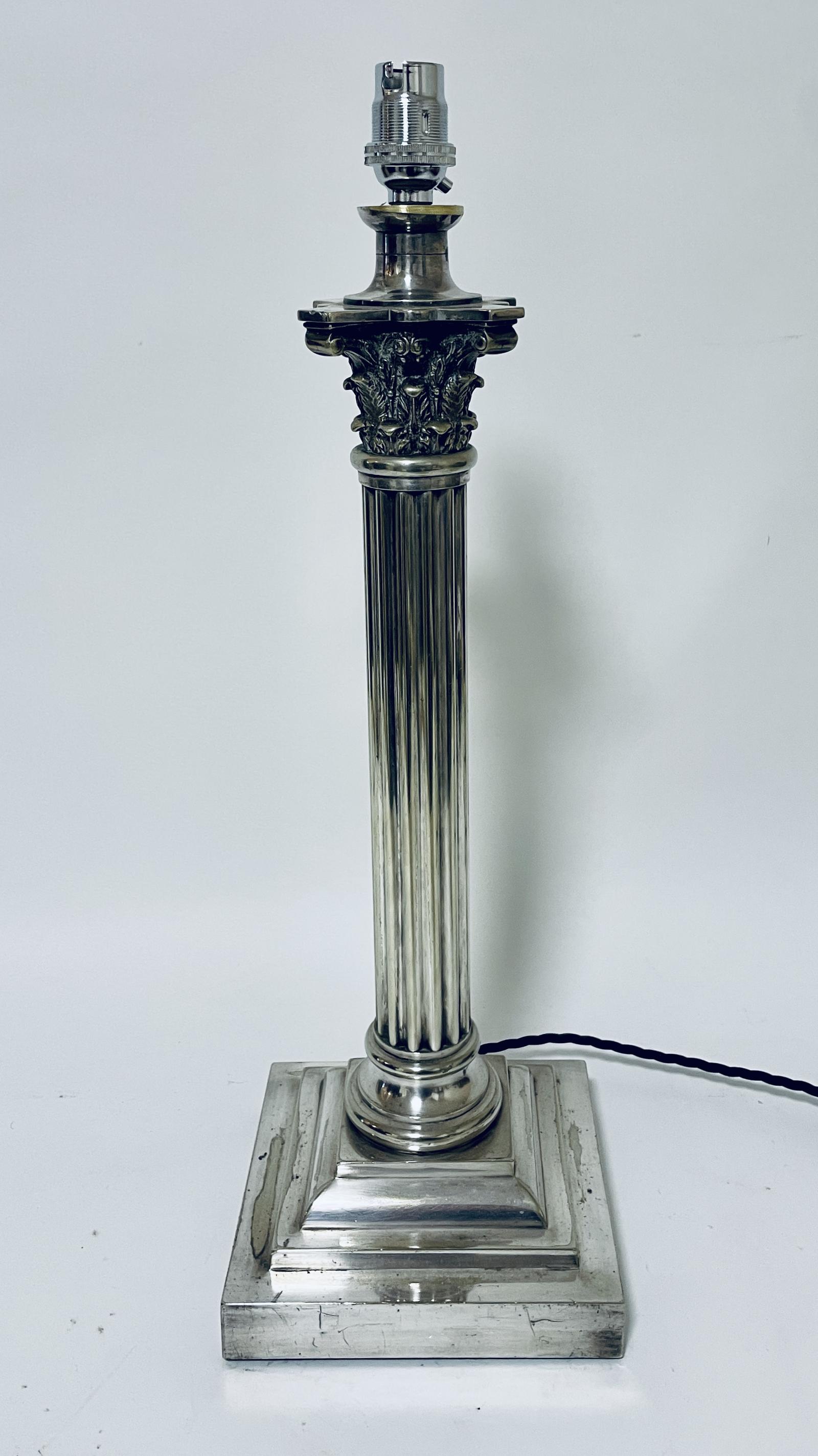 Antique Silver Plated Corinthian Column Table Lamp (1 of 13) Antique Silver Plated Corinthian Column Table Lamp (1 of 13)