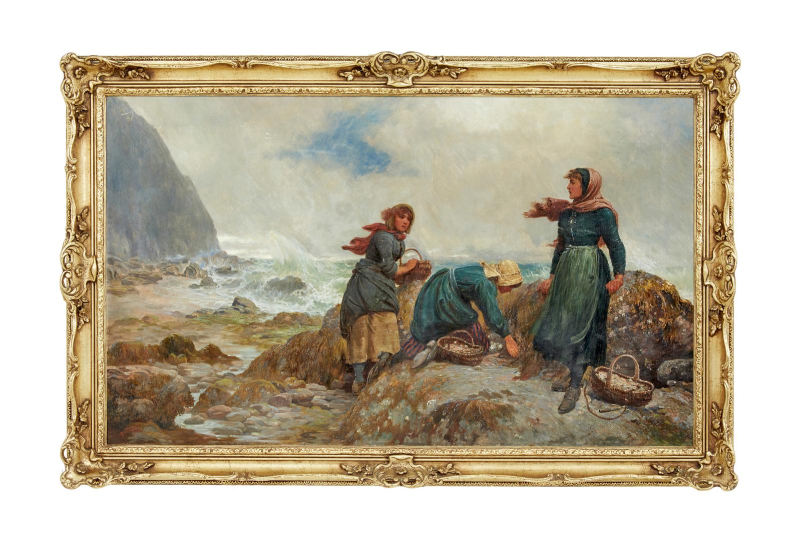 19th Century Oil Painting of Yorkshire Flither Pickers by Robert Farren (1 of 11)