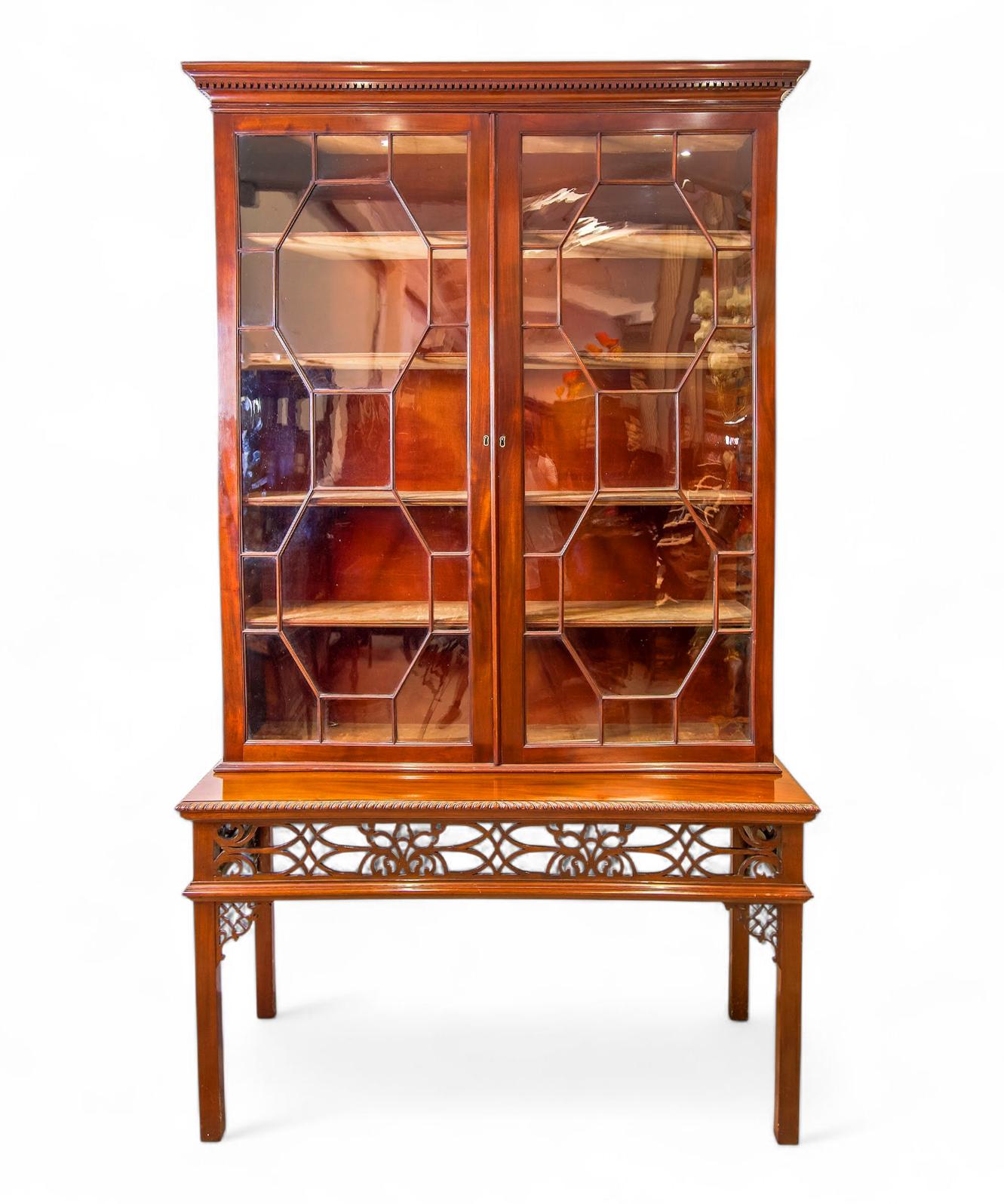 Antique Carved Mahogany Cabinet / Bookcase on Stand (1 of 7)