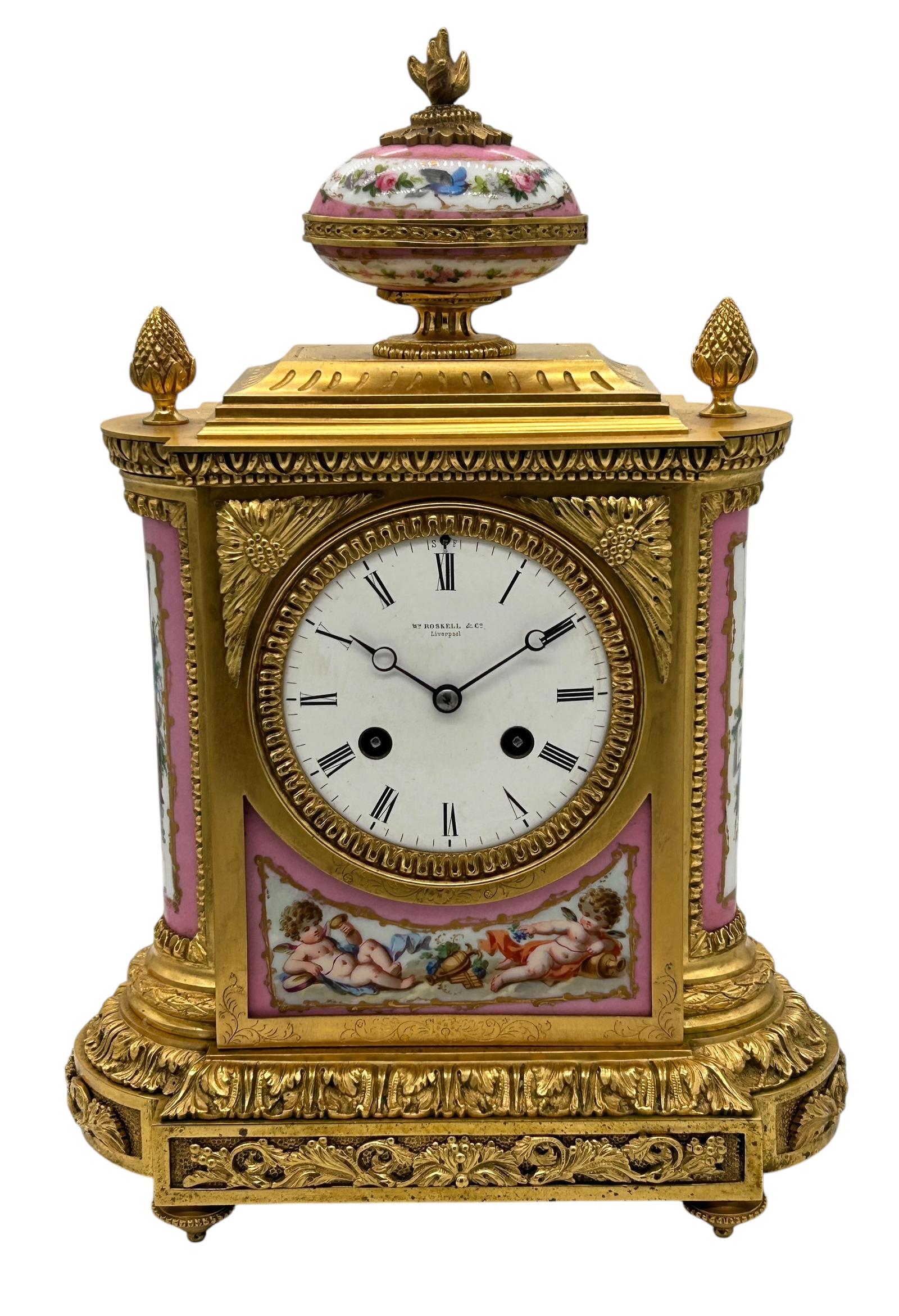 Outstanding Antique French Pink Sevres Ormolu Mantel Clock ca.1860 (1 of 14)