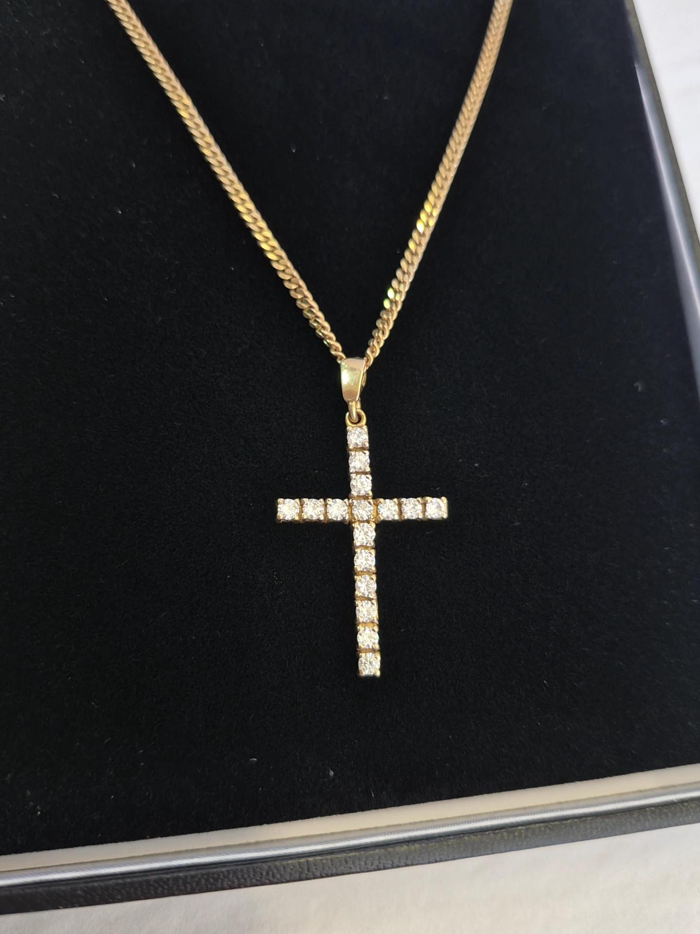 18ct Gold Diamond Cross Pendant on 9ct Gold Chain (1 of 6)