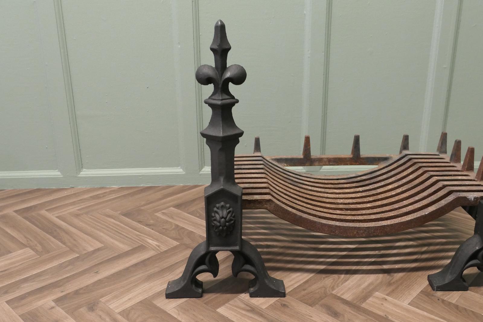 Large 19th Century Andirons with Grate (1 of 6)