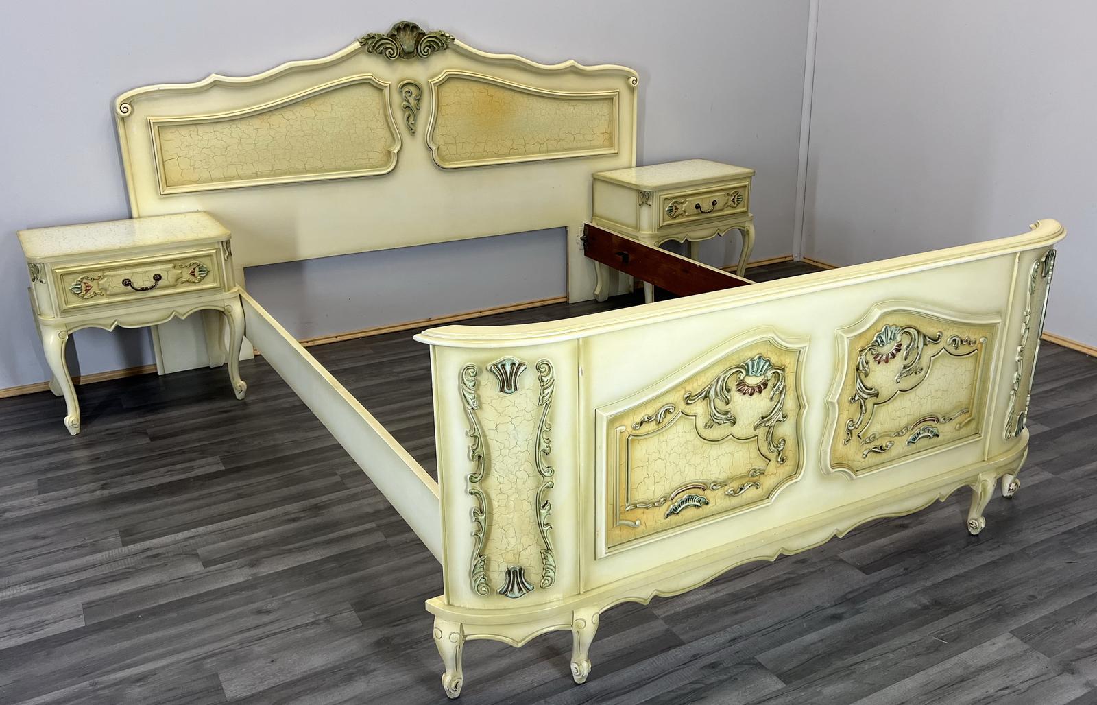 Vintage French Shabby Chic Double Bed with Bedside Tables (1 of 20)