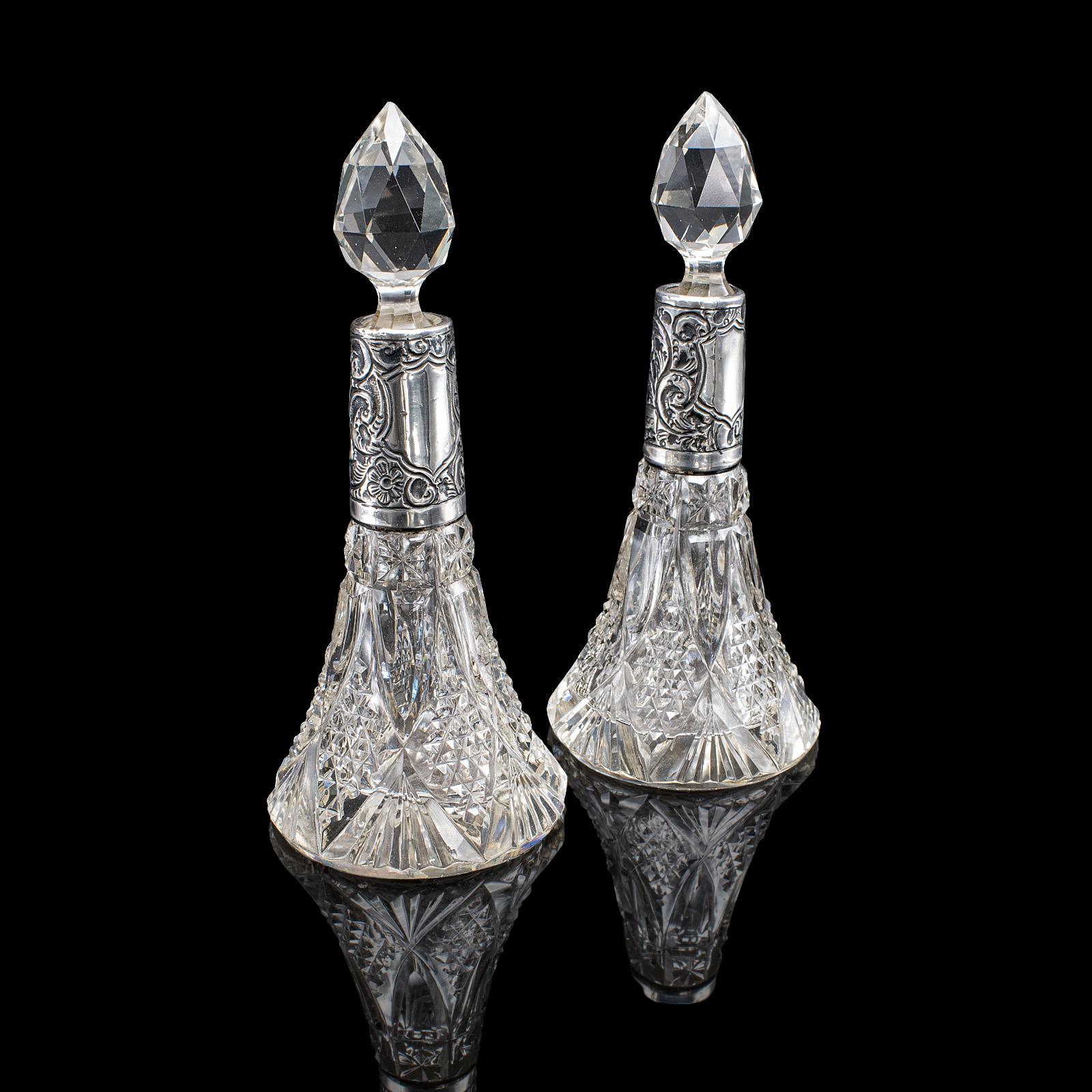 Pair of Small Antique Scent Bottles, English, Perfume Decanter, Silver Collar (1 of 12) Pair of Small Antique Scent Bottles, English, Perfume Decanter, Silver Collar (1 of 12)