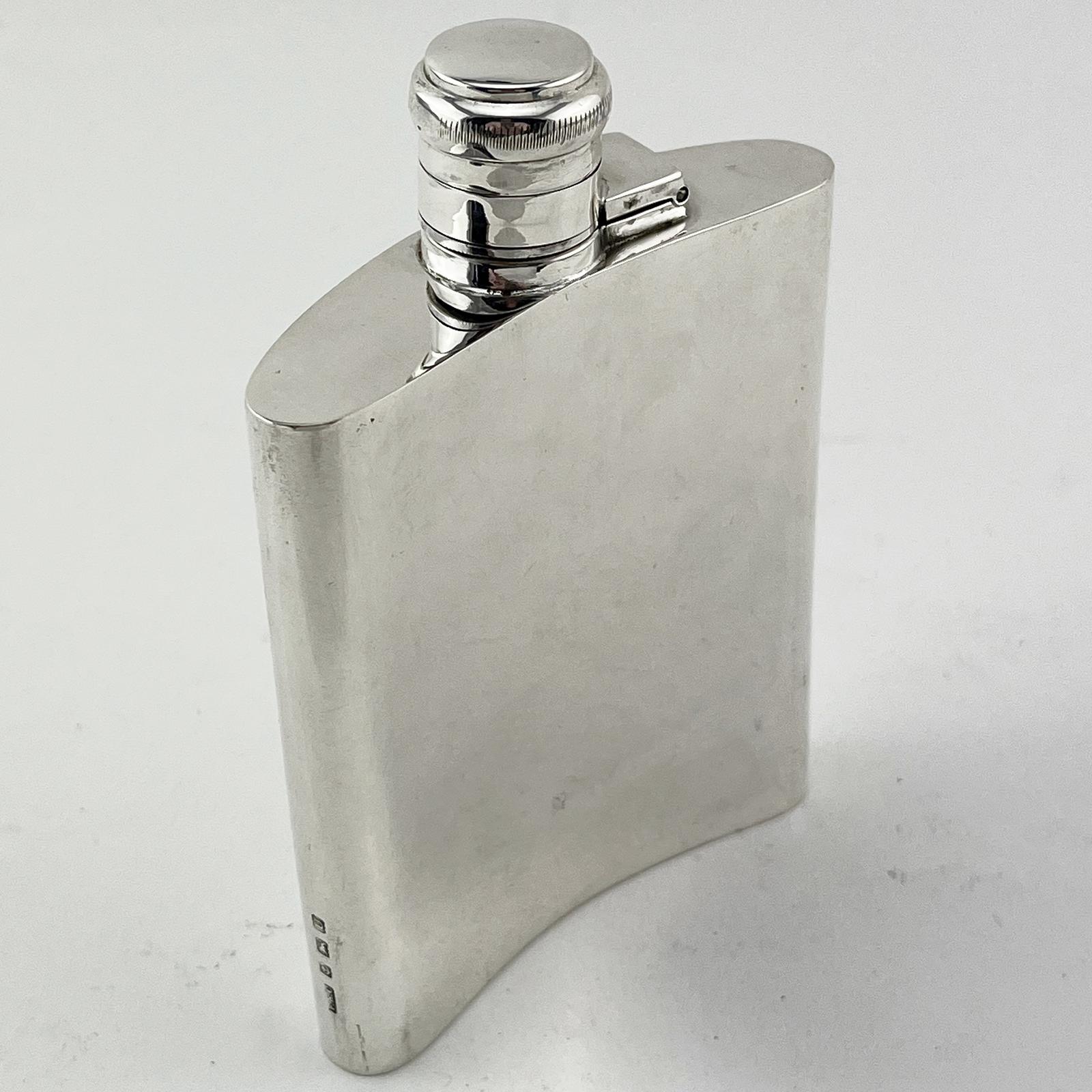 Sterling Silver Pocket Hip Flask in Curved Moon Shaped Style (1 of 7)
