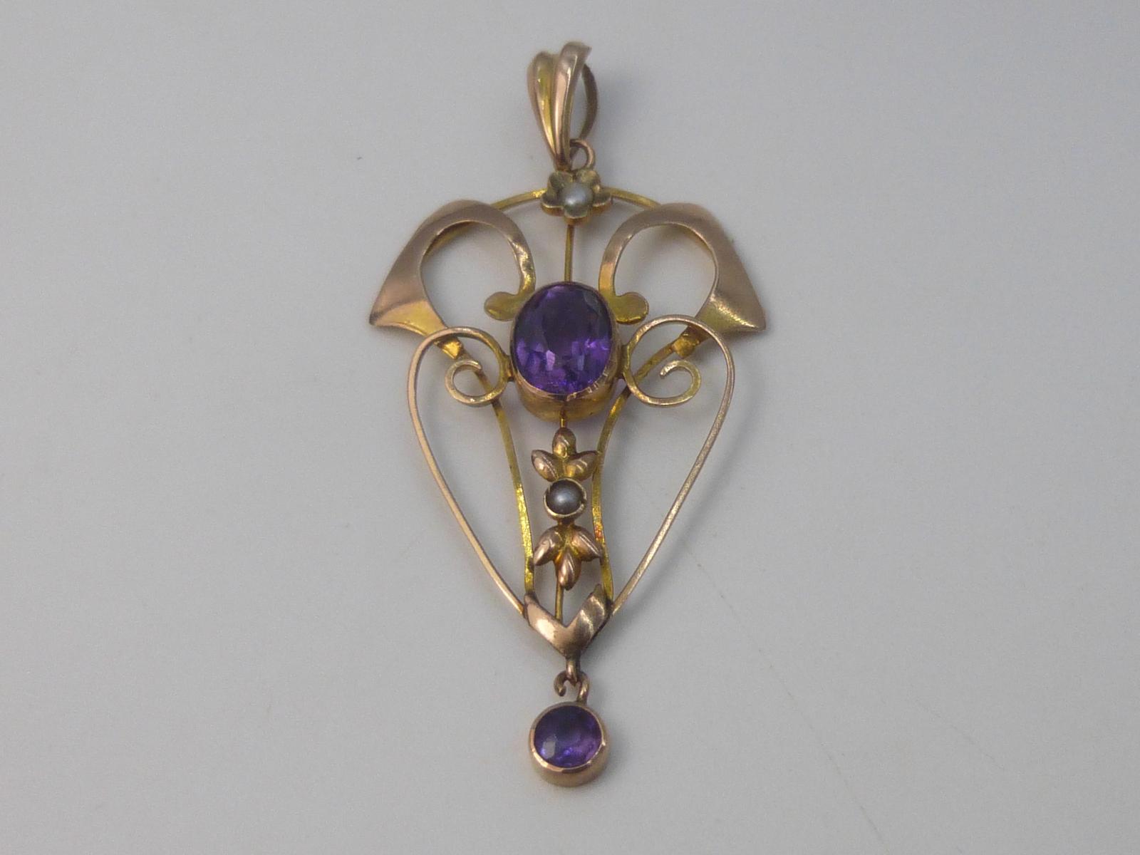 Edwardian Gold Amethyst & Pearl Pendant (1 of 5)