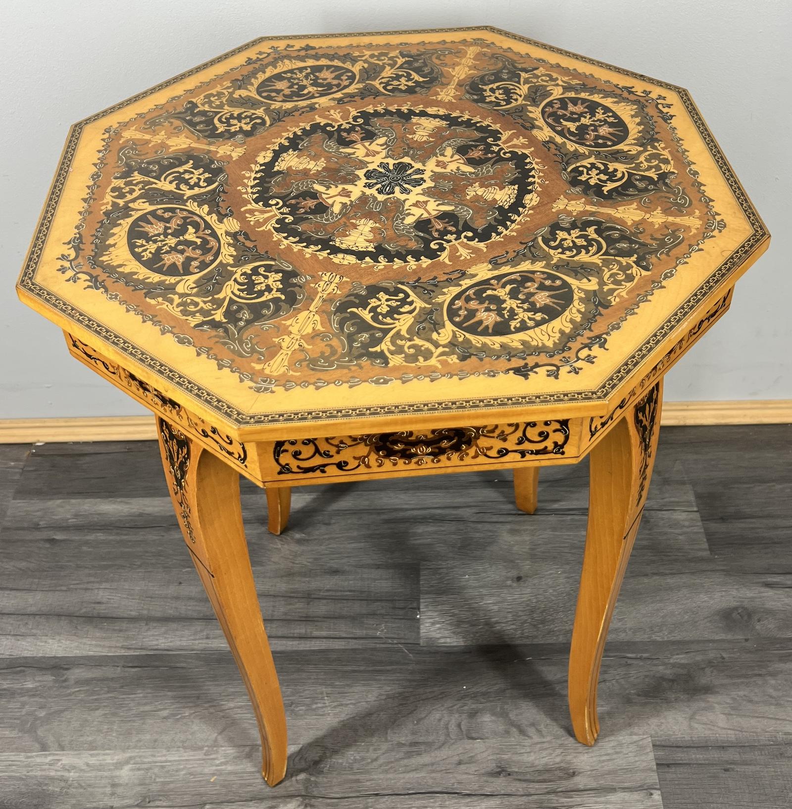 Vintage French Marquetry Octagonal Jewellery Table with Music Box (1 of 10)