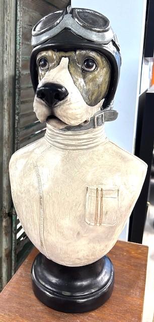 Vintage Hand Painted  Plinth, Modelled on the Bust of a Canine in Early Racing Driver Head Gear (1 of 4)