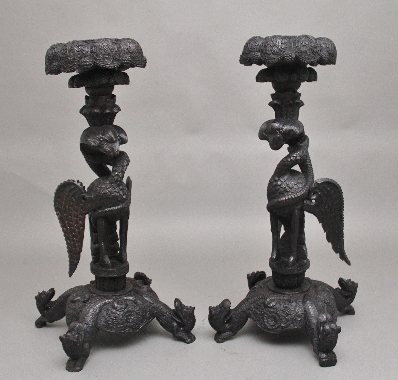Pair of 19th Century Anglo Indian Carved Torchers (1 of 17)