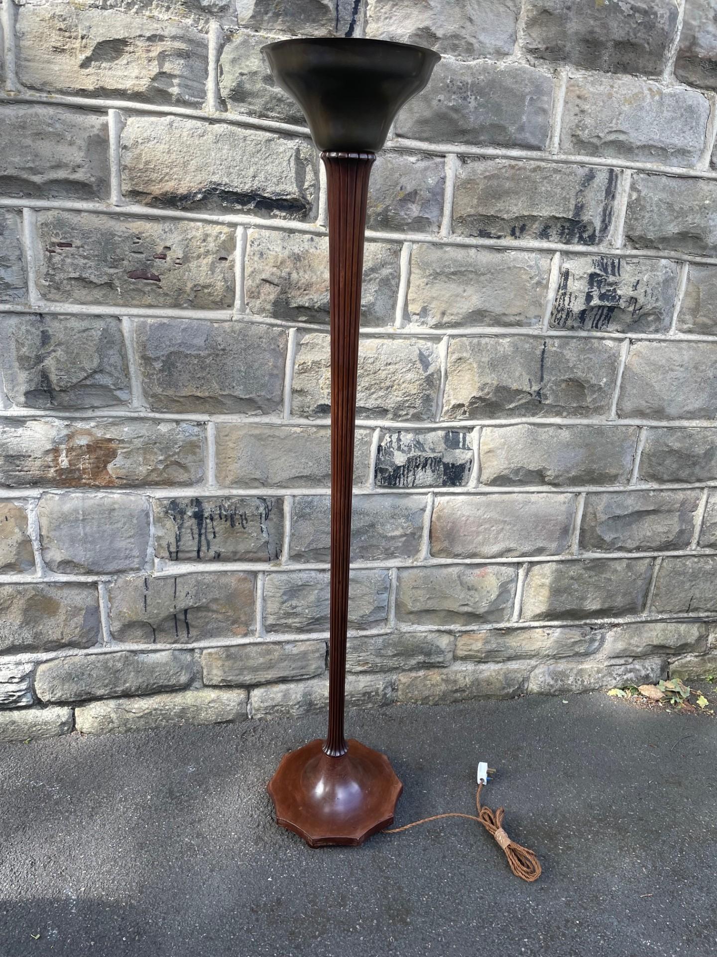 Art Deco Walnut Uplighter Floor Lamp (1 of 7)