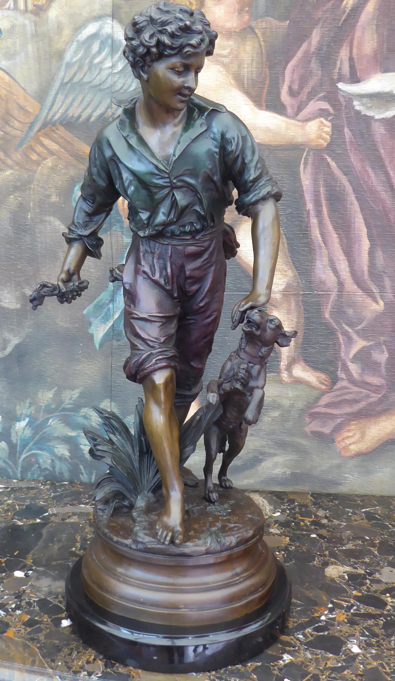 Bronze Boy and Dog Paris 1920 Height 27 Inch (1 of 17)