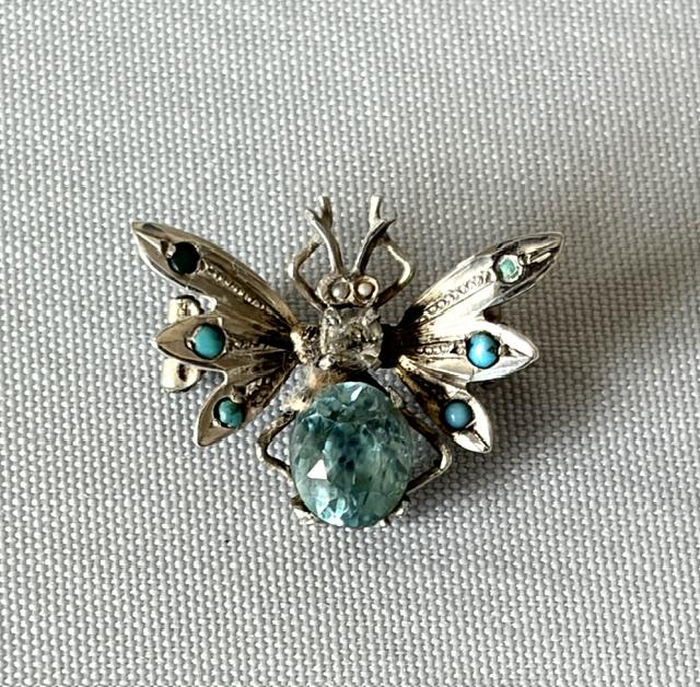Edwardian Silver, Blue Topaz, Seed Pearl & Turquoise Moth Brooch (1 of 6) Edwardian Silver, Blue Topaz, Seed Pearl & Turquoise Moth Brooch (1 of 6)
