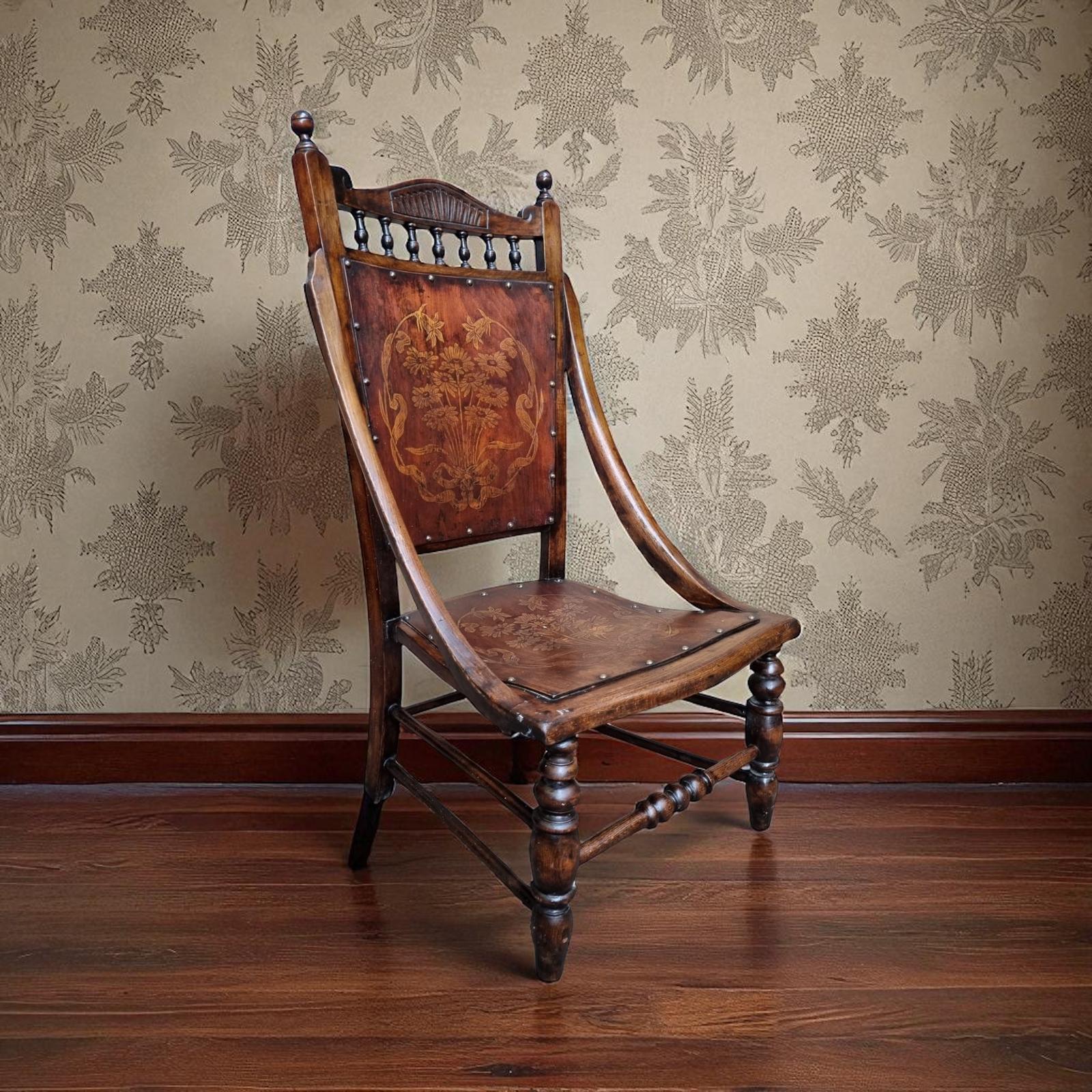 Antique Edwardian Beech Floral Occasional Chair / Early 20th Century (1 of 10)