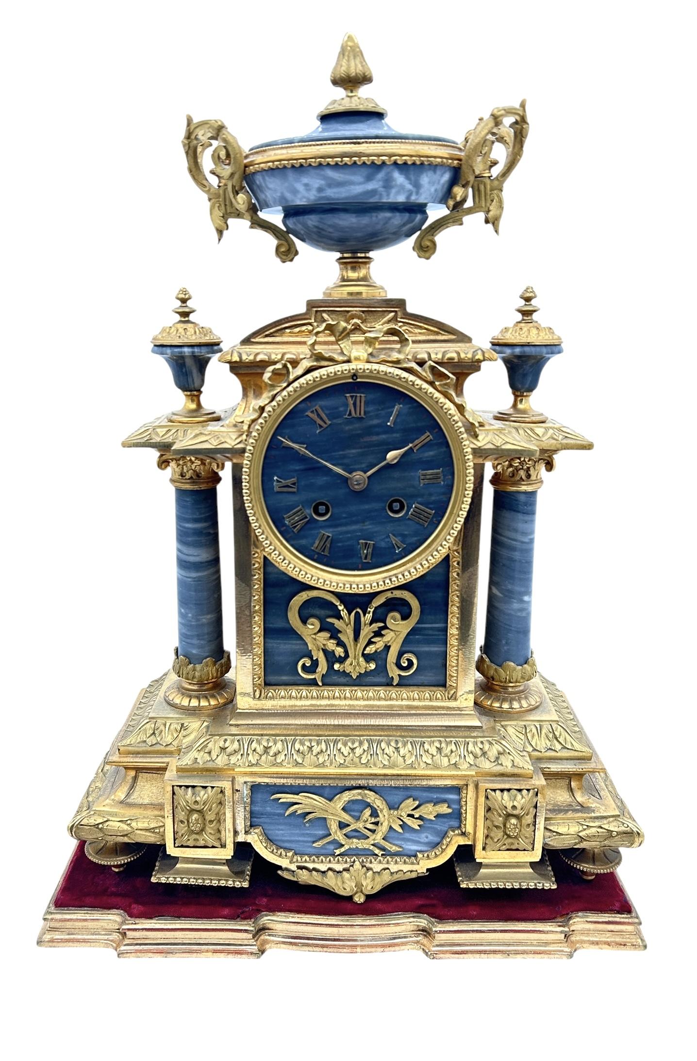 Wonderful Bronze Ormolu & Marble Mantel Clock on Original Stand – Ca1860 (1 of 14)