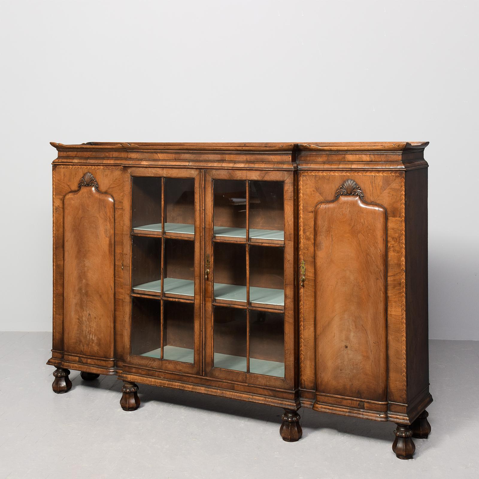 George 1st Style Figured Walnut 4-door Breakfront Cabinet c.1900 (1 of 10) George 1st Style Figured Walnut 4-door Breakfront Cabinet c.1900 (1 of 10)