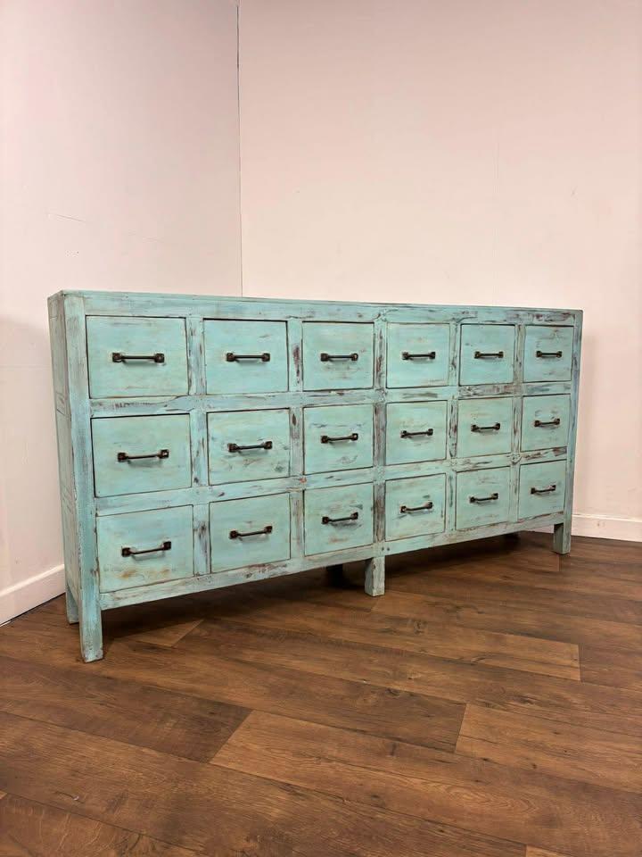 Vintage Indian Reclaimed Rustic Sideboard With 18 Drawers - In Duck Egg Blue (1 of 16) Vintage Indian Reclaimed Rustic Sideboard With 18 Drawers - In Duck Egg Blue (1 of 16)