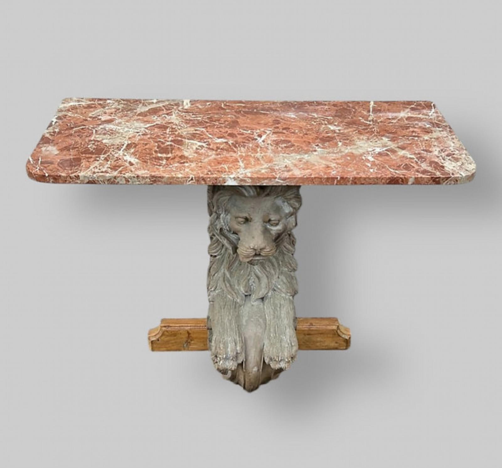 Wall-mounted Lion Console Table with Antique Breccia Rosso Marble Top (1 of 7)