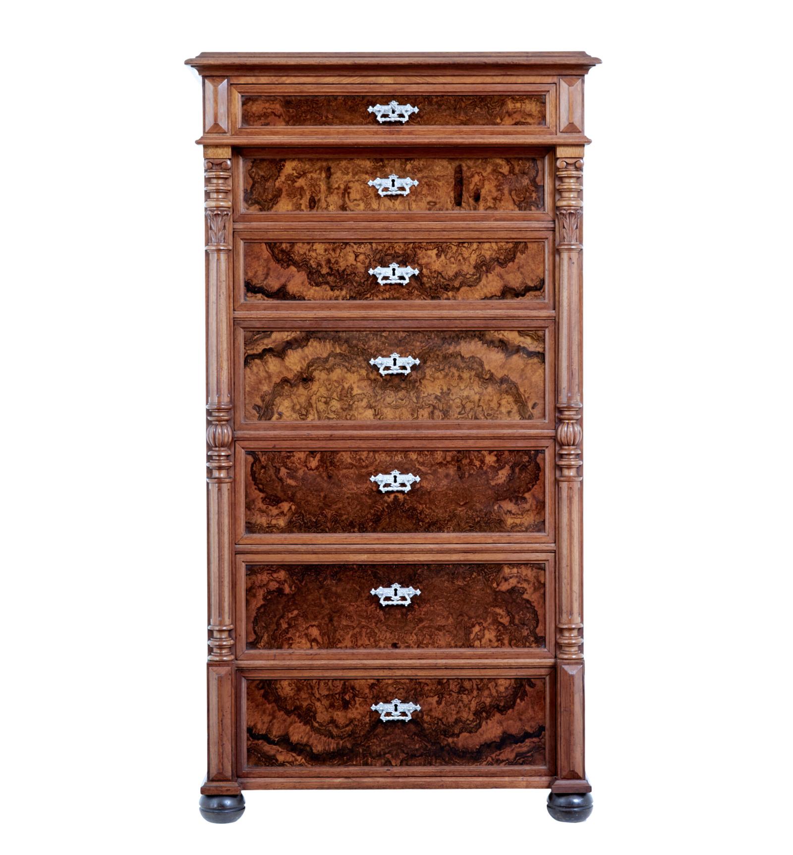 19th Century Burr Walnut Secretaire Tall Chest of Drawers (1 of 14)