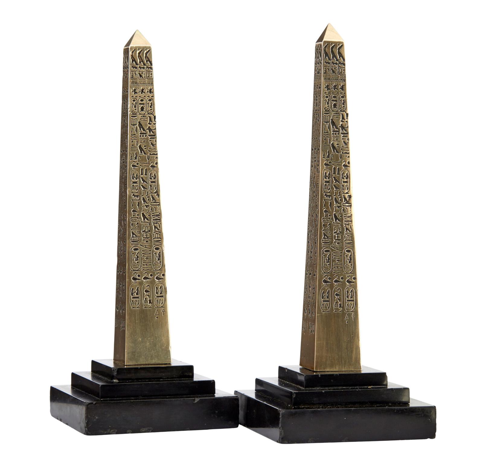 Pair of Egyptian Revival Desktop Brass Obelisks (1 of 5)