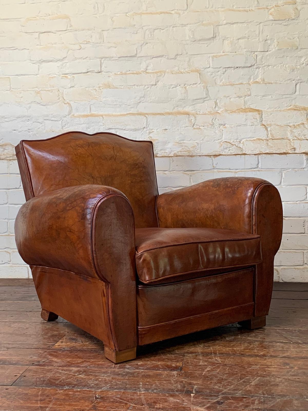 A Beautiful French Leather Club Chair Caramel Moustache Model with Cuban Cigar Arms c.1930s (1 of 13) A Beautiful French Leather Club Chair Caramel Moustache Model with Cuban Cigar Arms c.1930s (1 of 13)