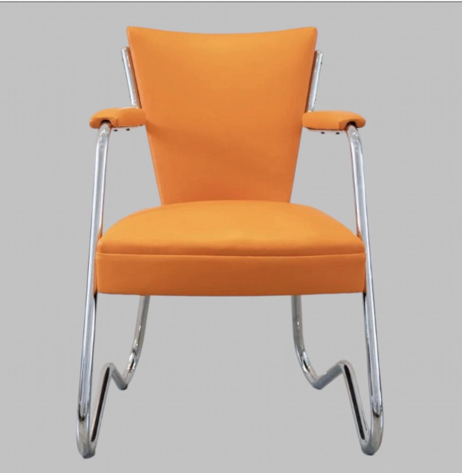 A Late 1930s Chrome and Orange Leather Cantilever Armchair (1 of 5) A Late 1930s Chrome and Orange Leather Cantilever Armchair (1 of 5)