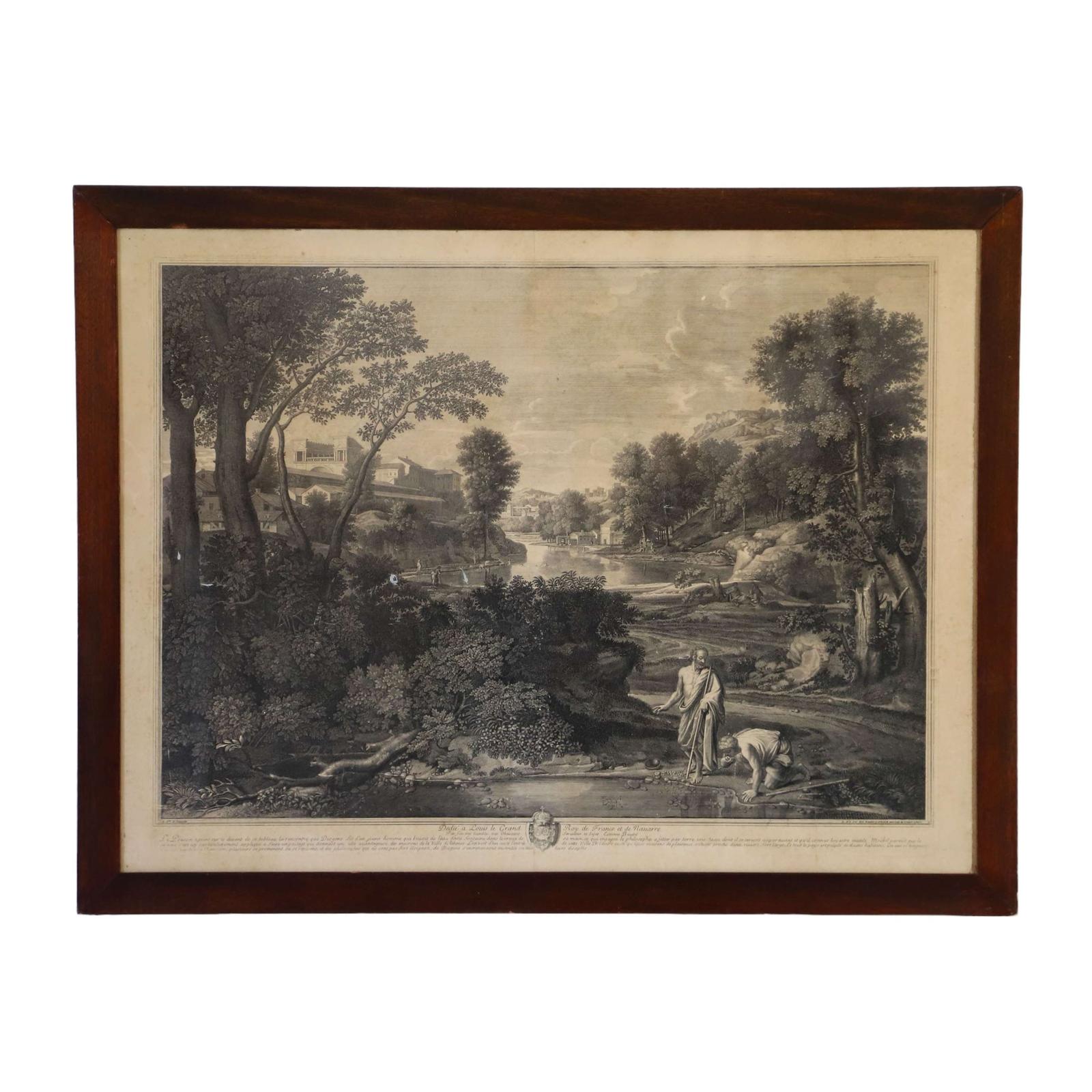 18th Century French Engraving 'Landscape with Diogenes' by Étienne Baudet - original frame (1 of 15)