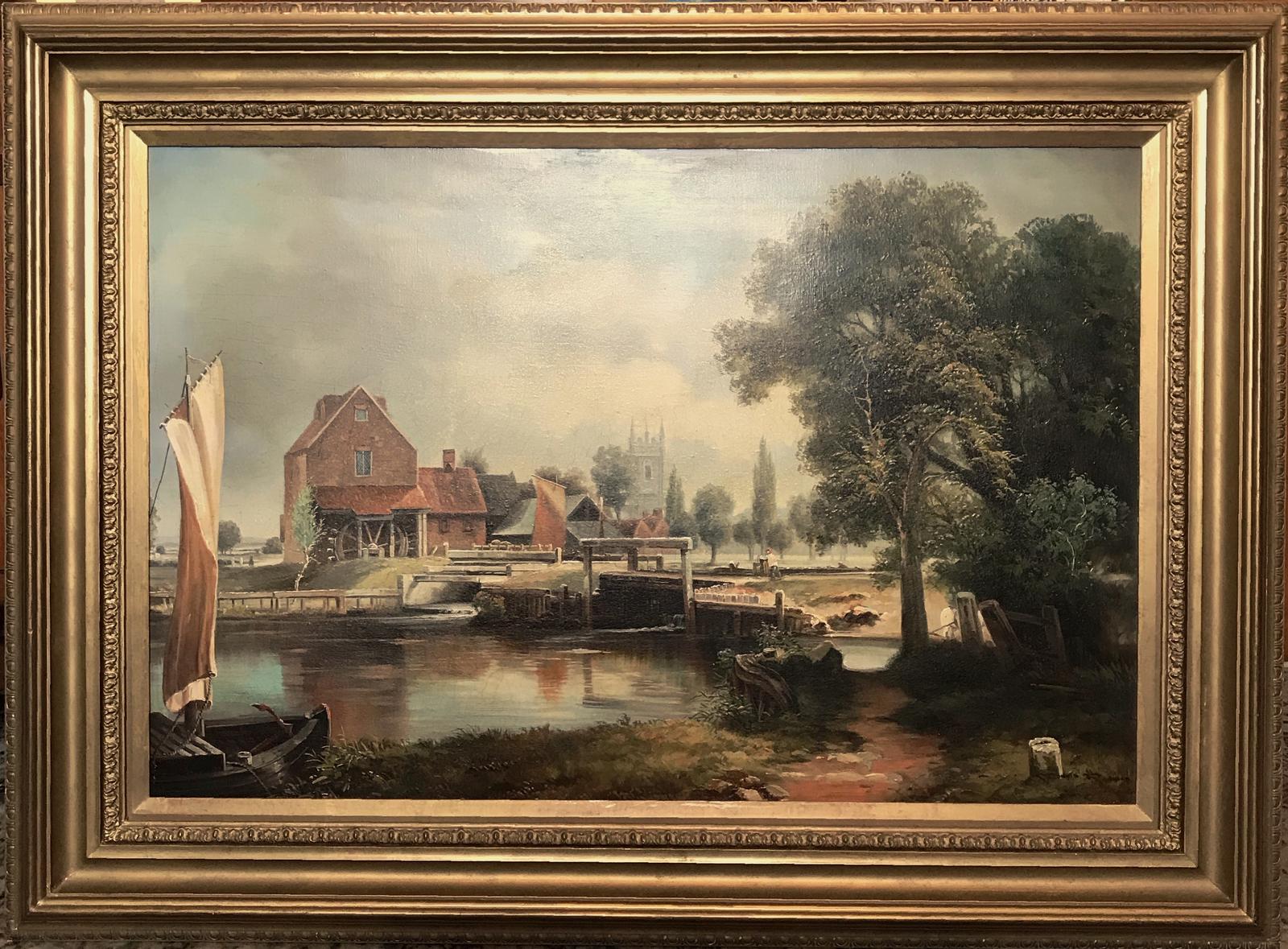 Dedham Lock & Mill After John Constable Large Landscape Oil Painting on Canvas (1 of 17)