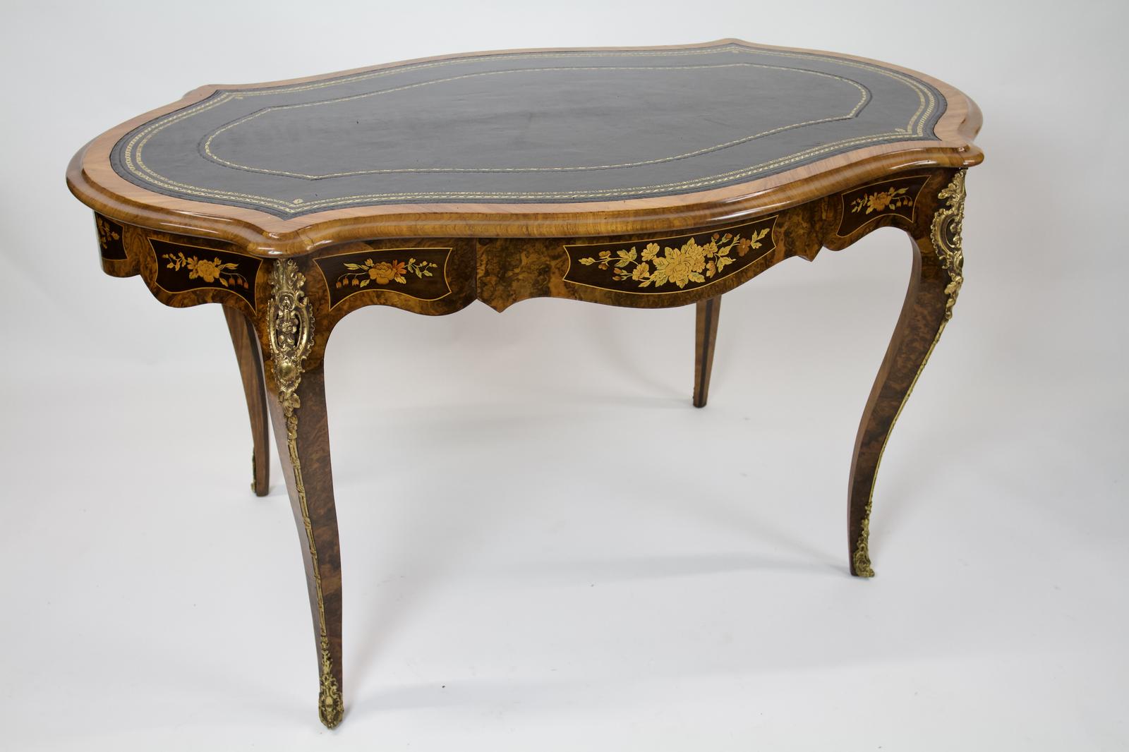 Fine 19th Century French Burr Walnut & Marquetry Bureau Plat (1 of 8)