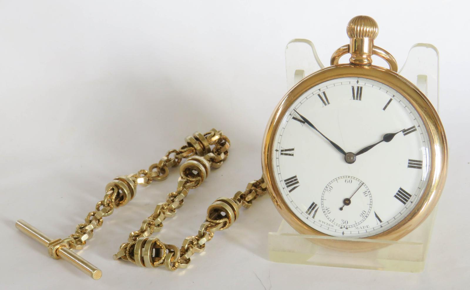 Pocket Watch : Antique 1920s Swiss Pocket Watch and Chain (1 of 4)
