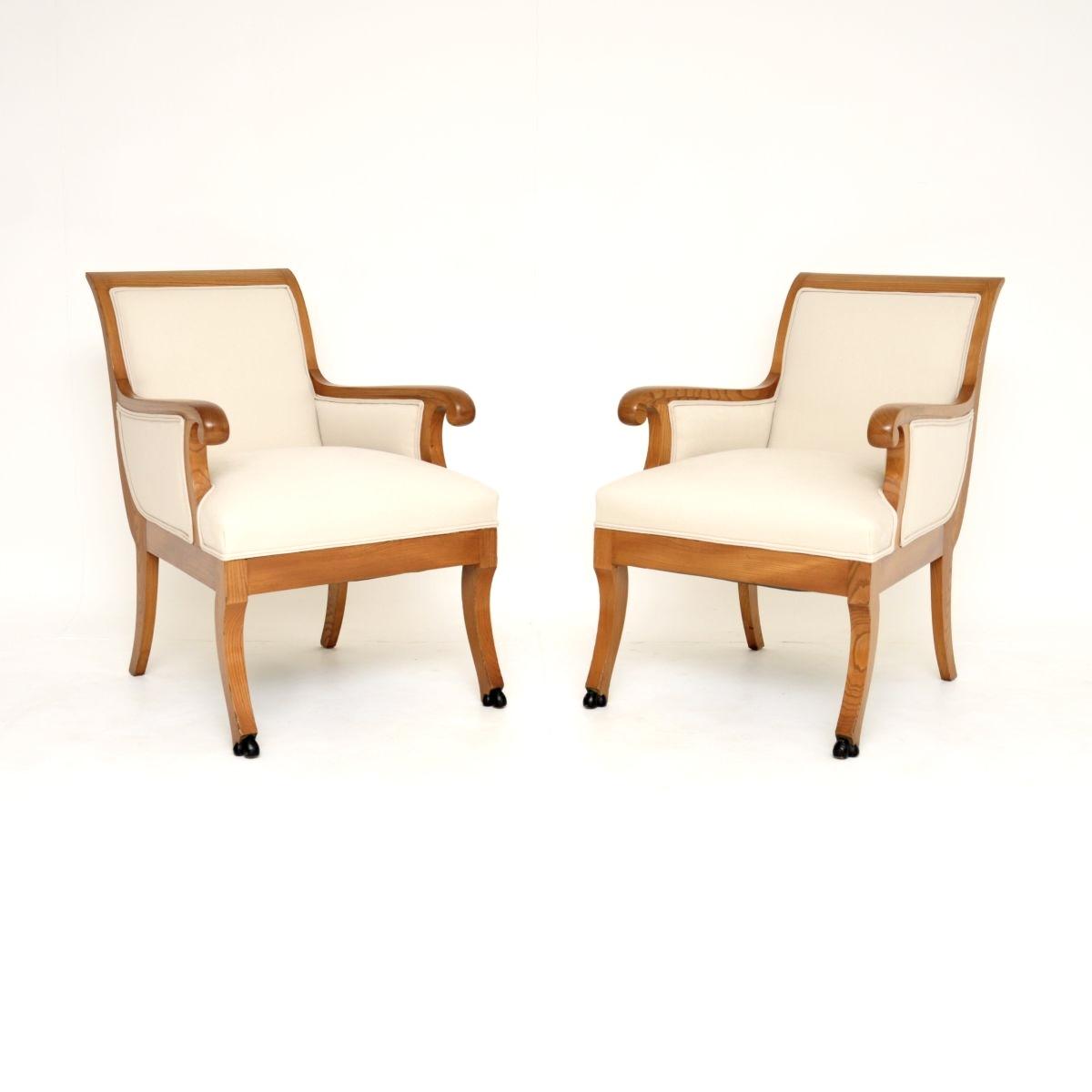 Pair of Antique Swedish Neoclassical Solid Elm Armchairs (1 of 13)