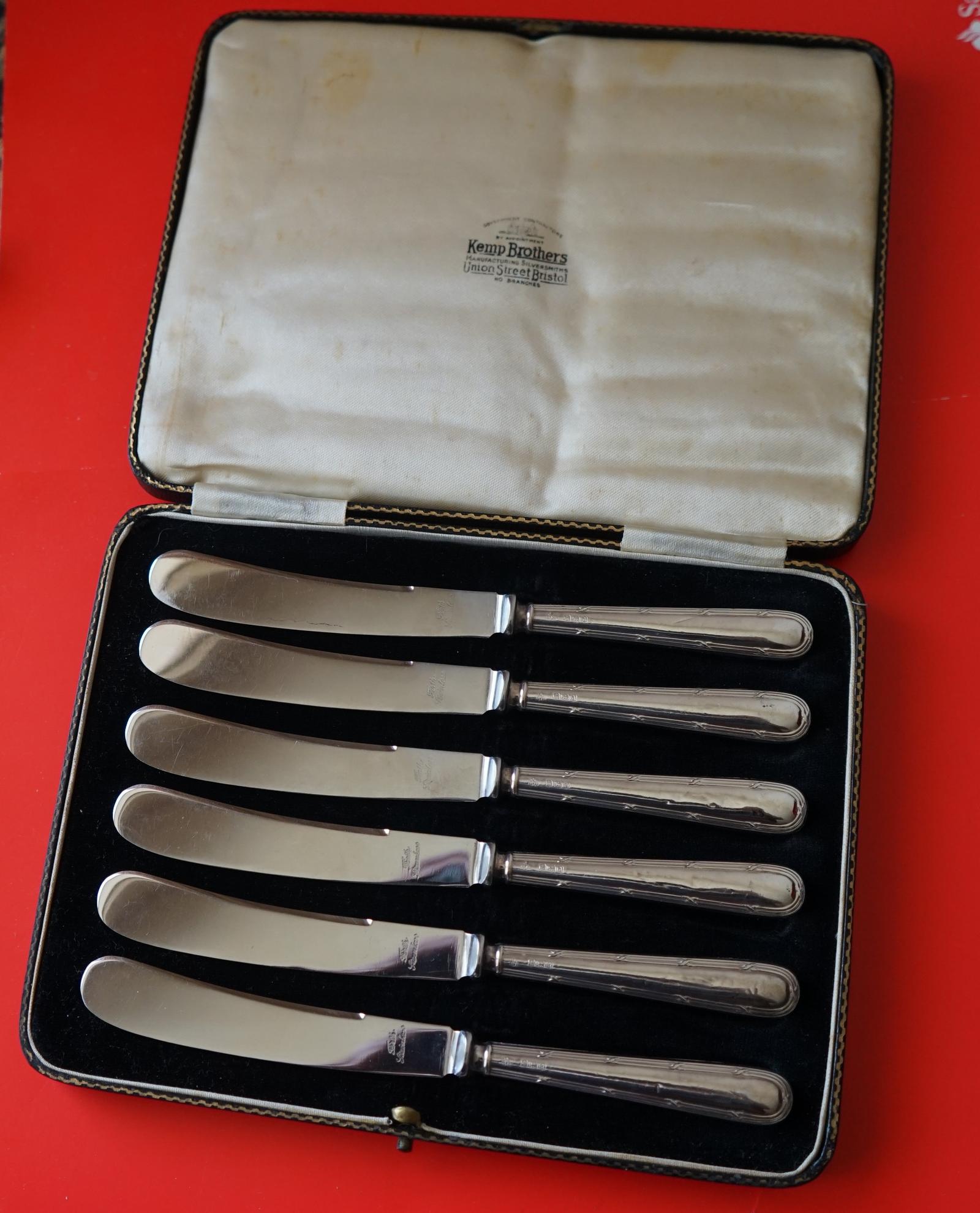 Sheffield Silver Cake / Fruit Knives Boxed Set - Ideal Wedding / Anniversary Present c.1936 (1 of 8)